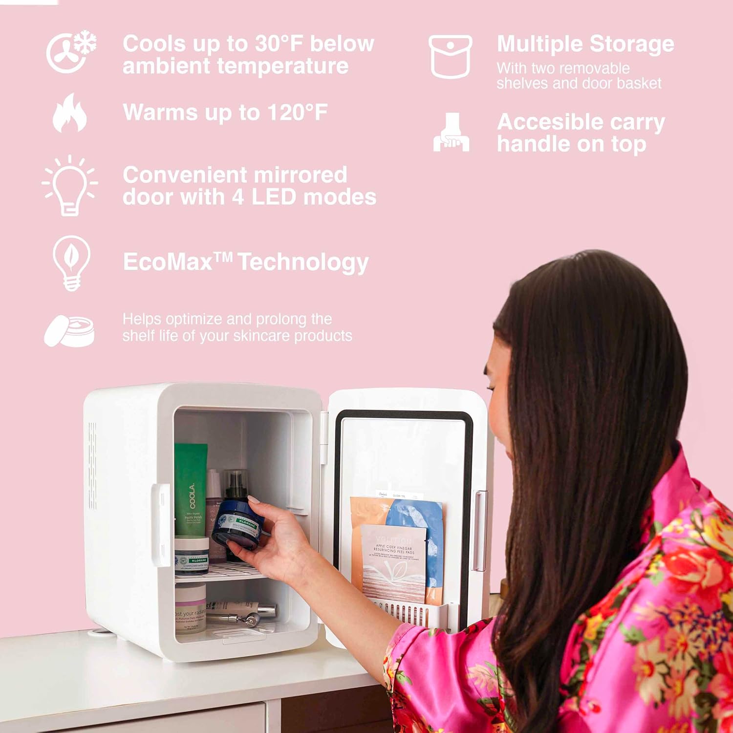 Cooluli Glow 10L Mini Skincare Fridge with Mirror  LED Light - Small Refrigerator for Skin Care, Makeup, Beauty, Cosmetics, Food amp; Drinks, White · v9