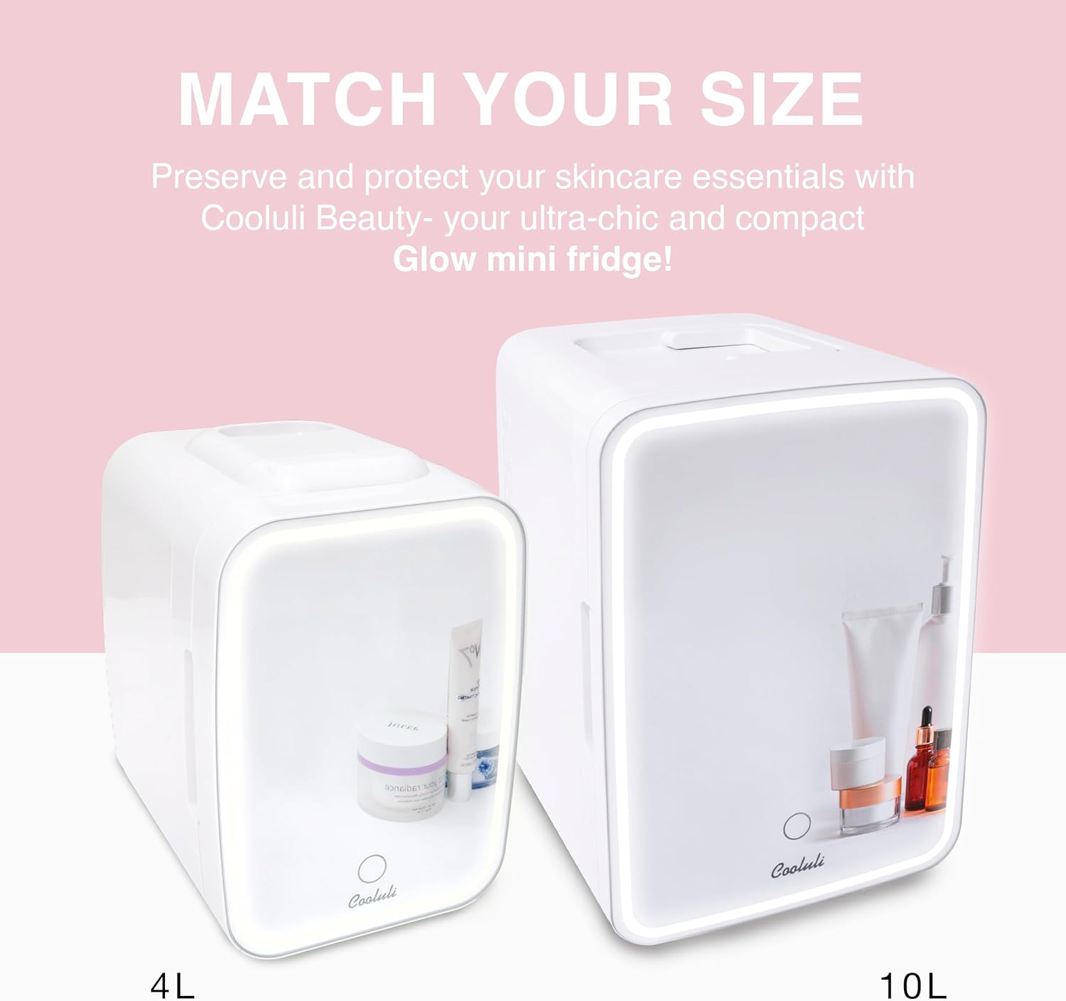 Cooluli Glow 10L Mini Skincare Fridge with Mirror  LED Light - Small Refrigerator for Skin Care, Makeup, Beauty, Cosmetics, Food amp; Drinks, White · v9