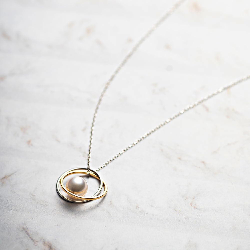 Collar con colgante de cadena larga de perlas cultivadas de Akoya japonesas de 7 mm para mujer con platino PT900 y oro amarillo de 18 quilates | Diseño elegante, excelente regalo | Collar de perlas, 23,6 pulgadas, blanco