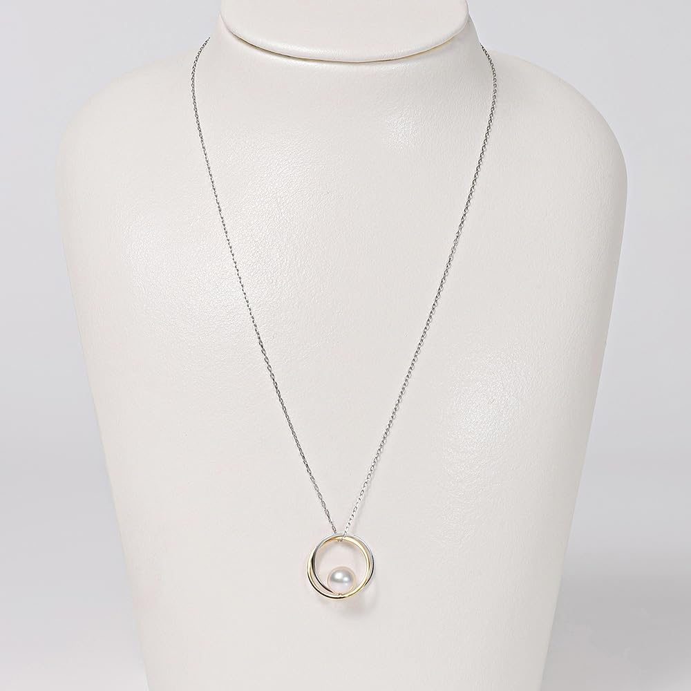 Collar con colgante de cadena larga de perlas cultivadas de Akoya japonesas de 7 mm para mujer con platino PT900 y oro amarillo de 18 quilates | Diseño elegante, excelente regalo | Collar de perlas, 23,6 pulgadas, blanco