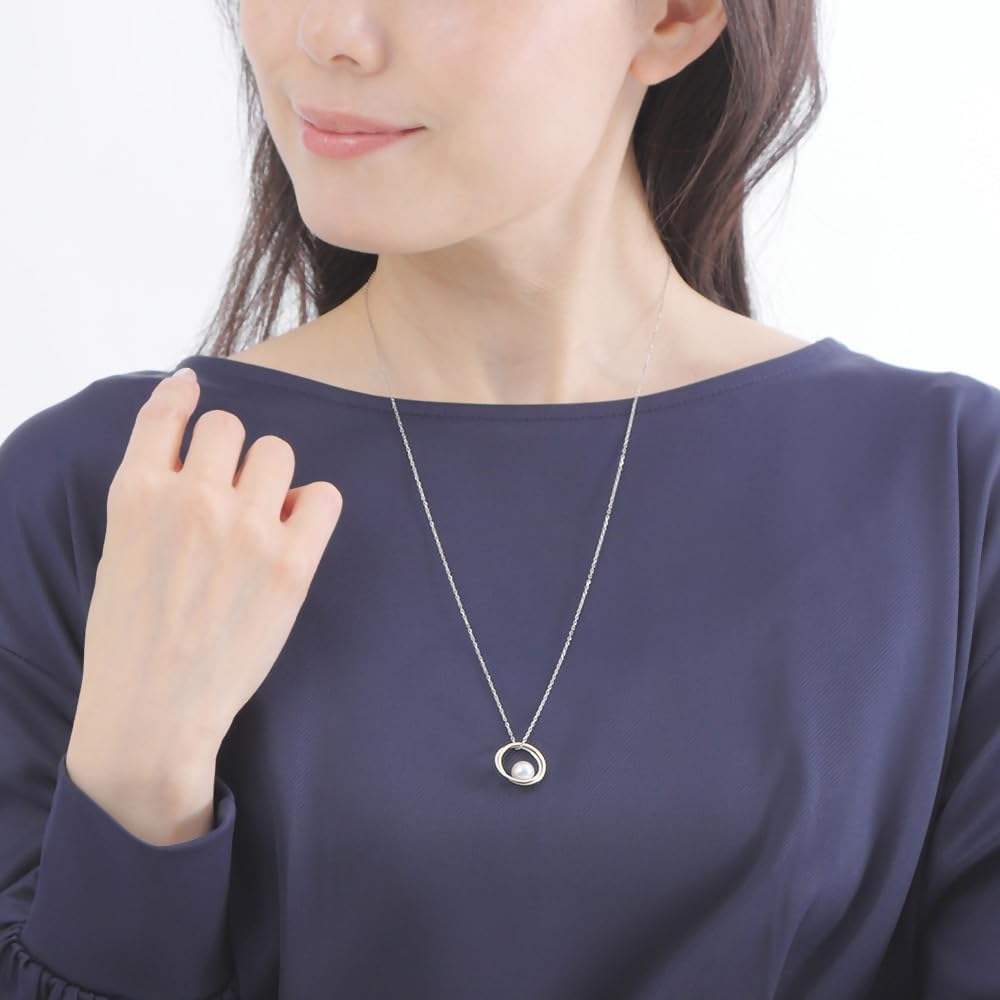 Collar con colgante de cadena larga de perlas cultivadas de Akoya japonesas de 7 mm para mujer con platino PT900 y oro amarillo de 18 quilates | Diseño elegante, excelente regalo | Collar de perlas, 23,6 pulgadas, blanco
