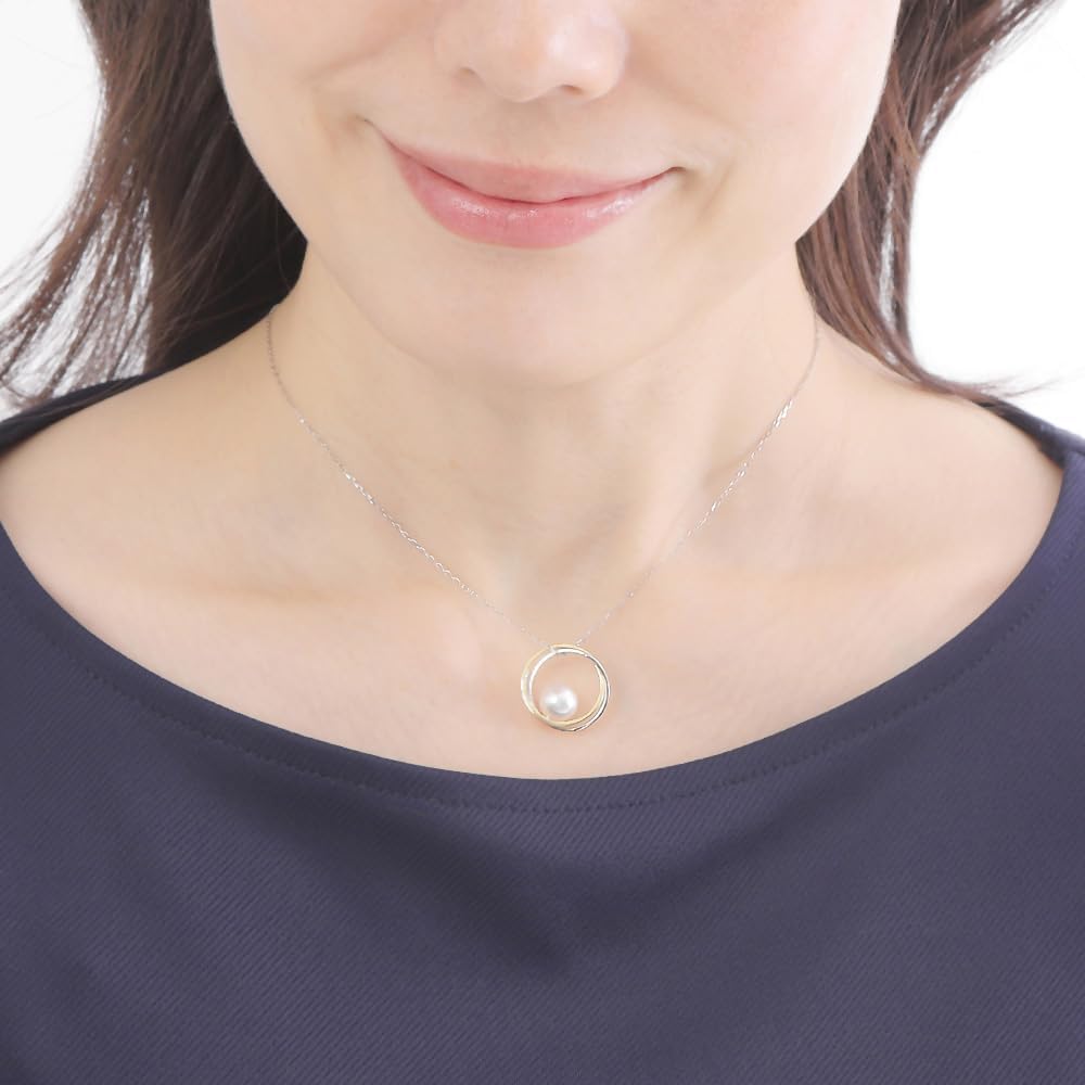 Collar con colgante de cadena larga de perlas cultivadas de Akoya japonesas de 7 mm para mujer con platino PT900 y oro amarillo de 18 quilates | Diseño elegante, excelente regalo | Collar de perlas, 23,6 pulgadas, blanco