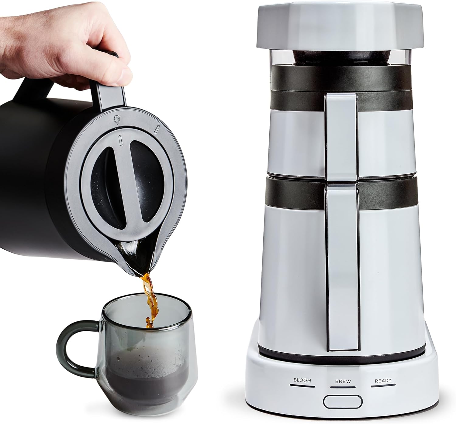 Ratio Coffee - เครื่องชงกาแฟรุ่น 2 Six เครื่องชงกาแฟแบบดริปจำลอง กาต้มกาแฟความจุ 1.25 ลิตร/40 ออนซ์ เครื่องชงกาแฟสีขาว ชงได้ 2-8 ถ้วย ขนาด 6.75 D x 13.5\ W x 14.25\ H