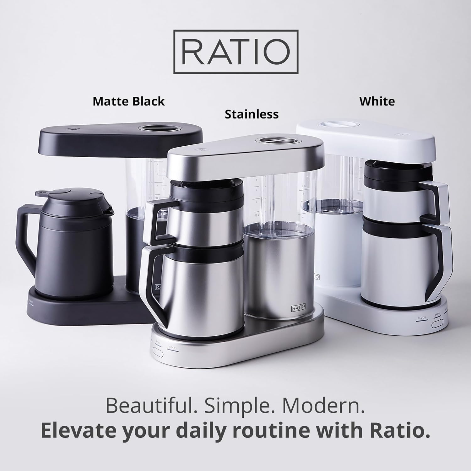 Ratio Coffee - เครื่องชงกาแฟรุ่น 2 Six เครื่องชงกาแฟแบบดริปจำลอง กาต้มกาแฟความจุ 1.25 ลิตร/40 ออนซ์ เครื่องชงกาแฟสีขาว ชงได้ 2-8 ถ้วย ขนาด 6.75 D x 13.5\ W x 14.25\ H