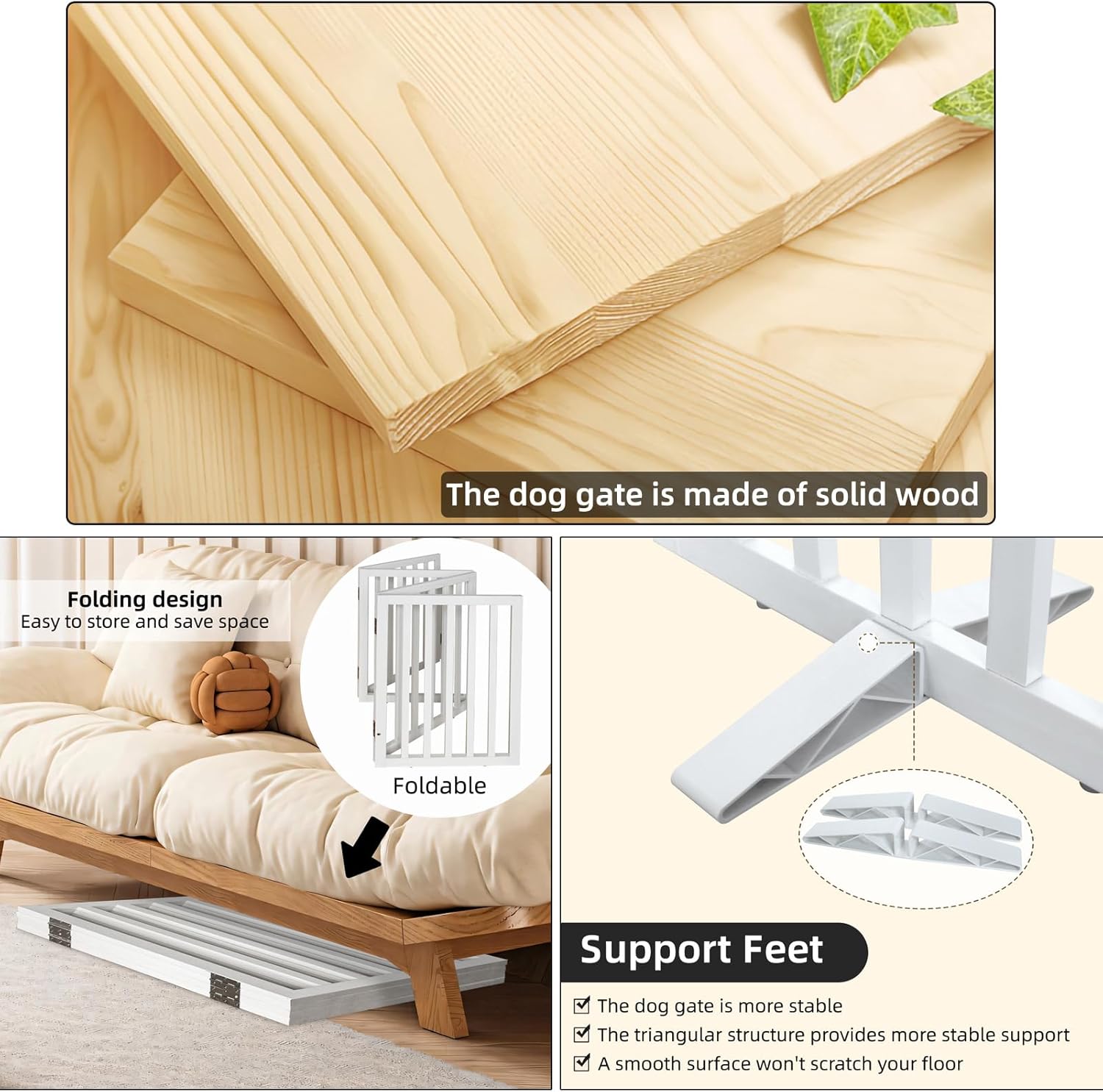 Recinzione per cani autoportante per interni per la casa, porte, corridoi o scale, cancello pieghevole in legno bianco per cani, cancello espandibile per animali domestici 24 altezza 2 pannelli