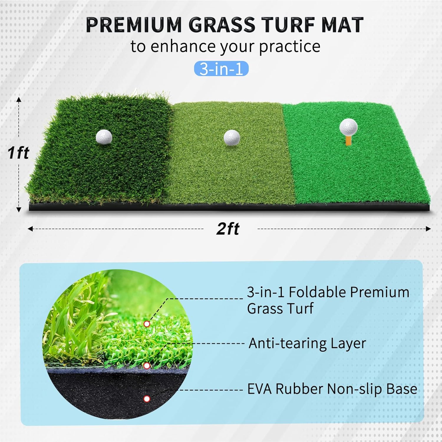 Golf Net: 10x7ft Golf Practice Nets for Backyard Driving - All in 1 Golf Hitting Aid Net with Tri-Turf Golf Mat, Golf Net for Indoor Chipping Swing Training with Target/Balls/Tee/Bag, Golf Net for Men · v3