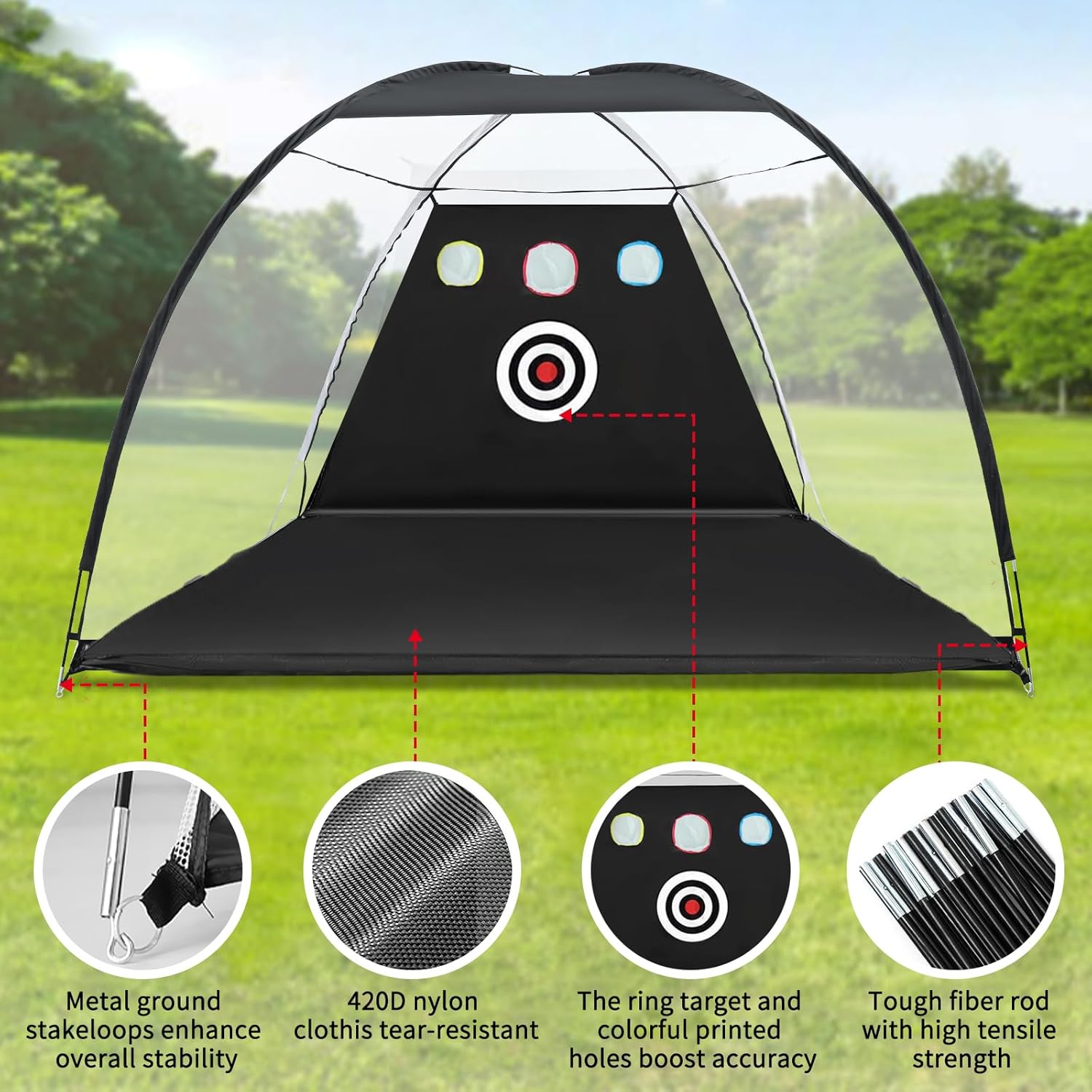 Golf Net: 10x7ft Golf Practice Nets for Backyard Driving - All in 1 Golf Hitting Aid Net with Tri-Turf Golf Mat, Golf Net for Indoor Chipping Swing Training with Target/Balls/Tee/Bag, Golf Net for Men · v3