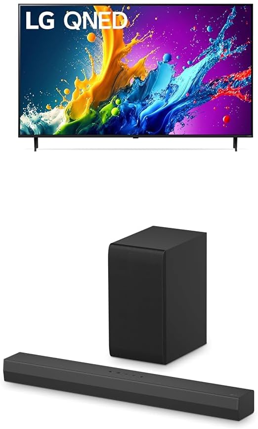 LG 55-Inch Class QNED80T Series LED Smart TV 4K Processor Flat Screen with Magic Remote AI-Powered with Alexa Built-in (55QNED80TUC, 2024), 2.1 ch.Sound Bar with Bluetooth Connectivity