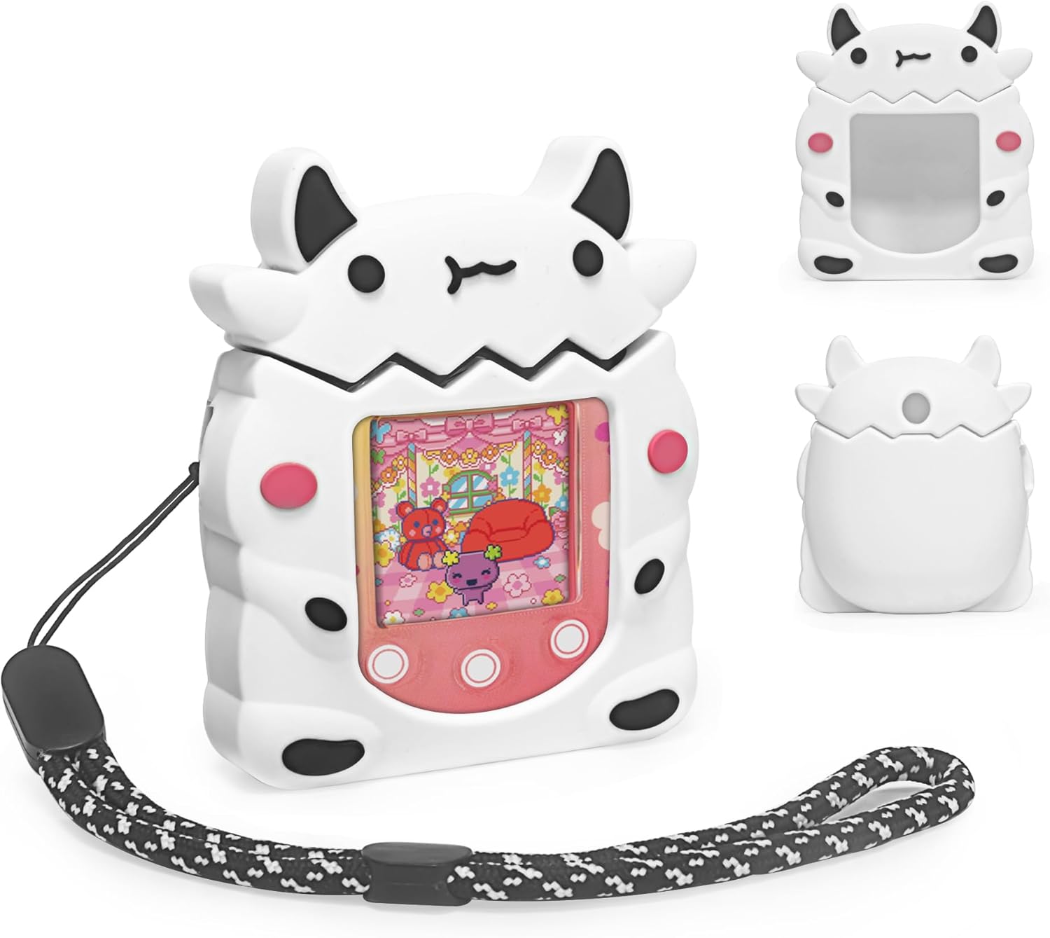 Silicone Case Compatible with Tamagotchi Pix Virtual Pet Game Machine, Cute Dairy Dow Pattern Protective Sleeve for Pix with Finger Lanyard · v2
