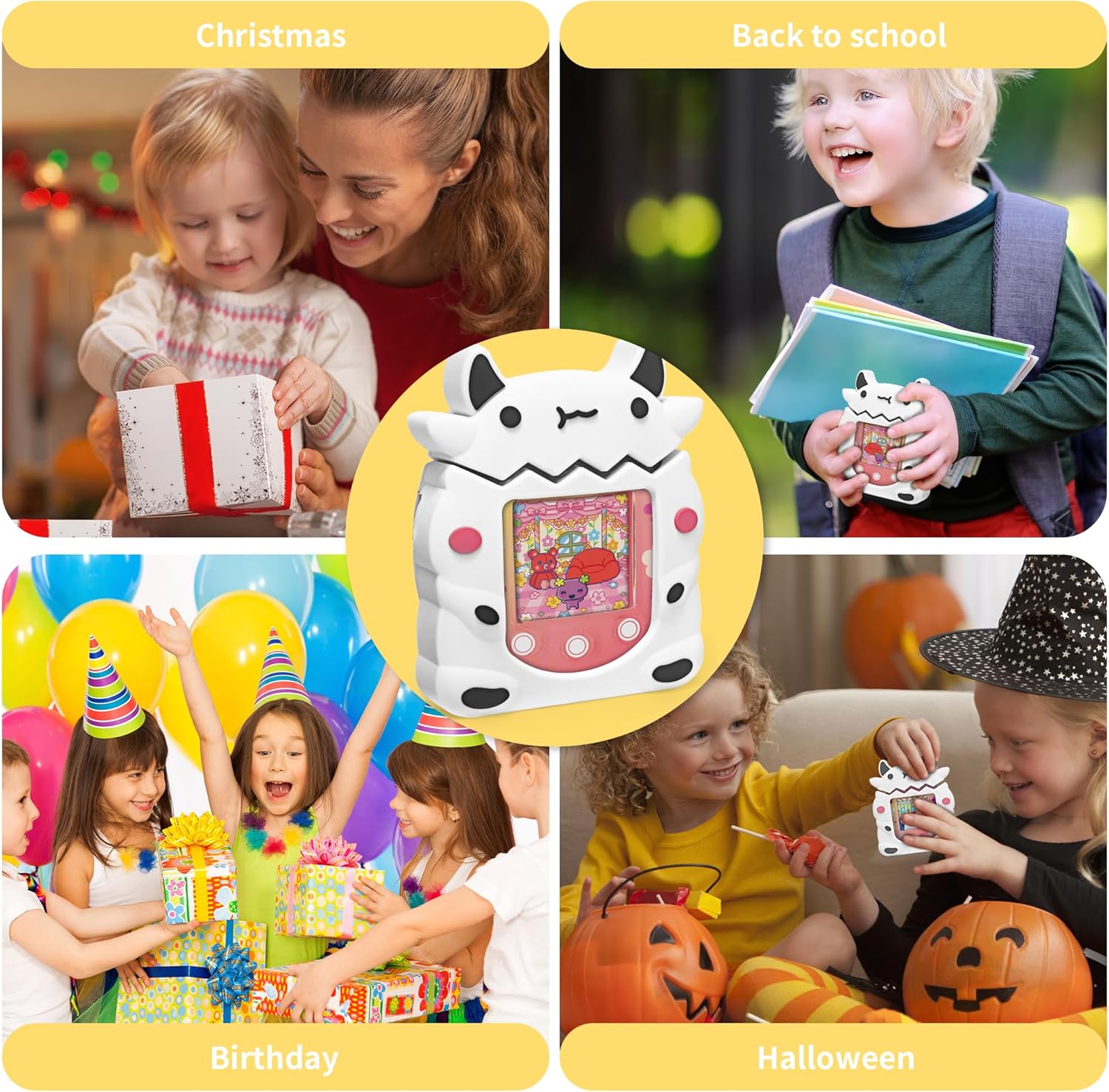 Silicone Case Compatible with Tamagotchi Pix Virtual Pet Game Machine, Cute Dairy Dow Pattern Protective Sleeve for Pix with Finger Lanyard · v2