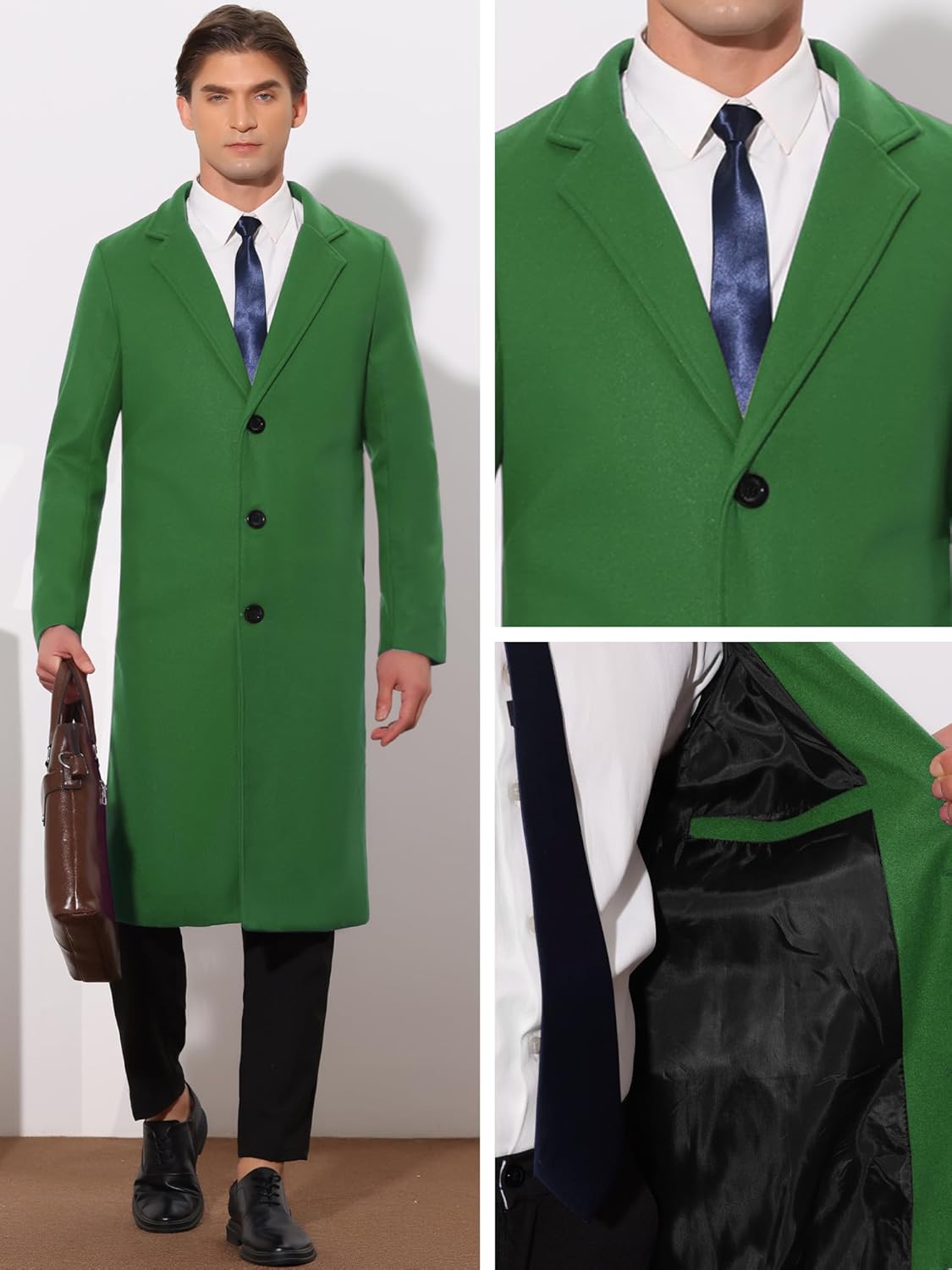 Lars Amadeus Winter Trench Coat for Mens Single Breasted Notch Lapel with Pockets Formal Overcoat · v3
