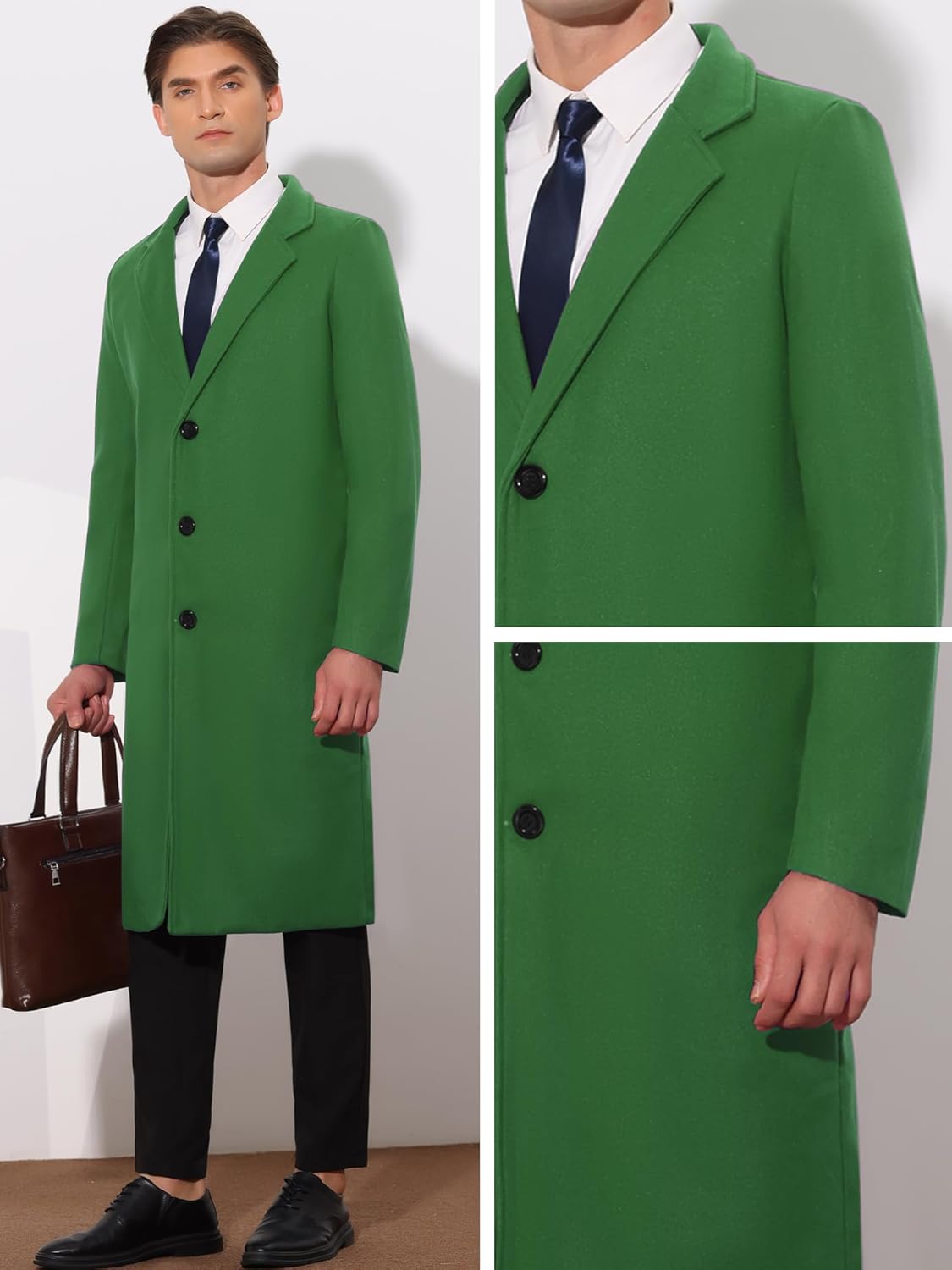 Lars Amadeus Winter Trench Coat for Mens Single Breasted Notch Lapel with Pockets Formal Overcoat · v3