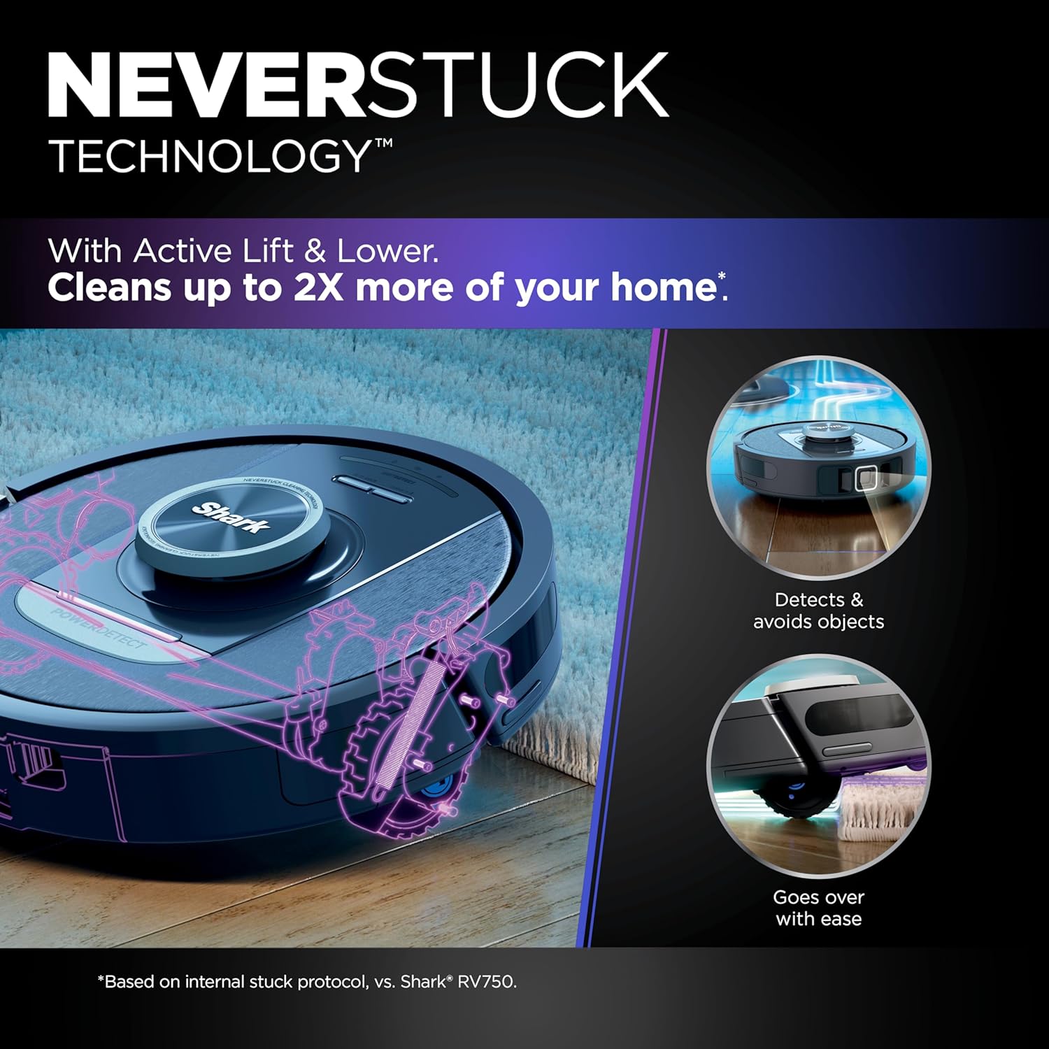 Shark PowerDetect Self-Empty Robot Vacuum with NeverStuck Technology, Auto Deep-Clean Carpets  Hardfloors, XL 60 Day Capacity HEPA Bagless Base Neutralizes Odors, for Pet Hair, Black (AV2820AE)