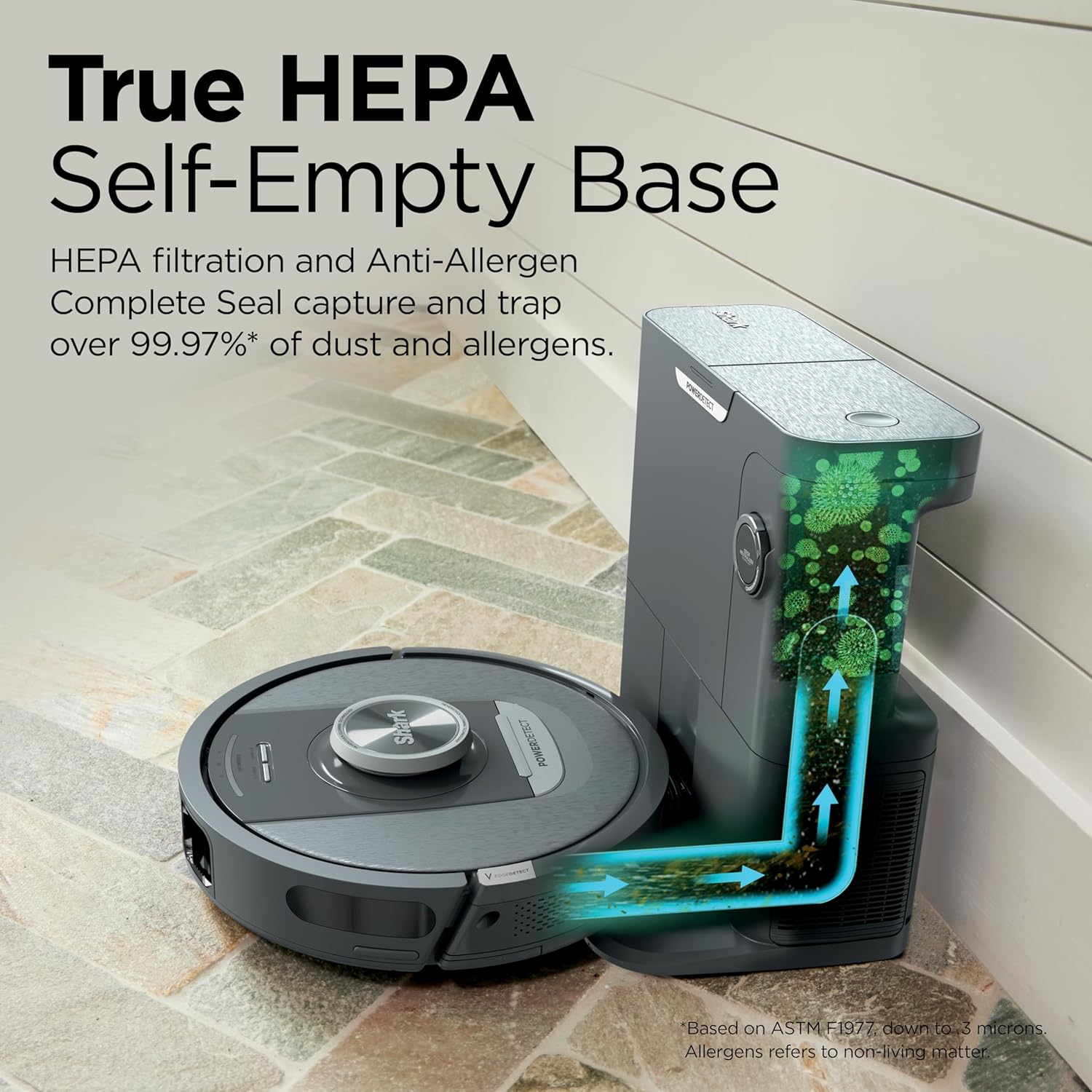 Shark PowerDetect Self-Empty Robot Vacuum with NeverStuck Technology, Auto Deep-Clean Carpets  Hardfloors, XL 60 Day Capacity HEPA Bagless Base Neutralizes Odors, for Pet Hair, Black (AV2820AE)