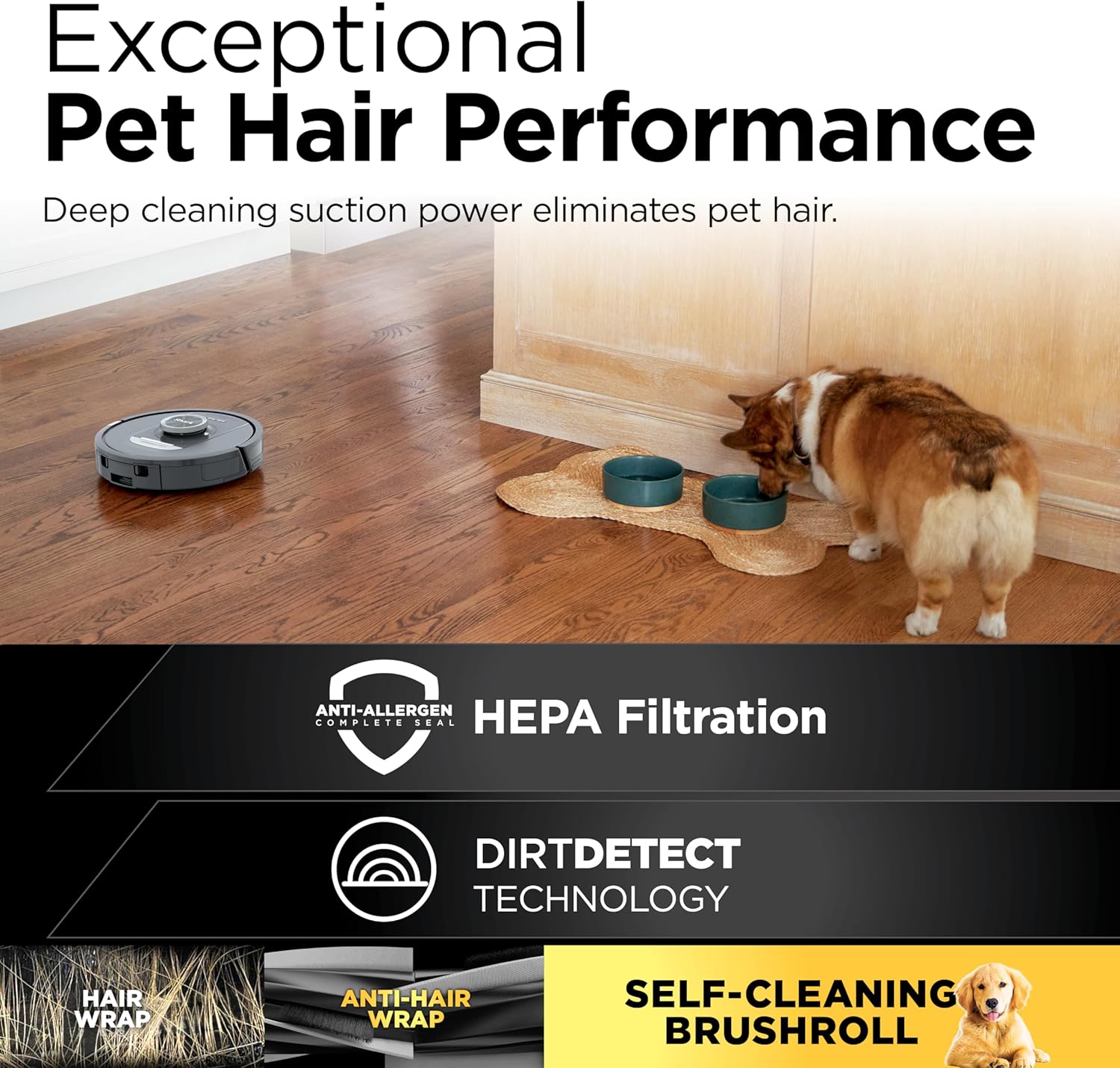 Shark PowerDetect Self-Empty Robot Vacuum with NeverStuck Technology, Auto Deep-Clean Carpets  Hardfloors, XL 60 Day Capacity HEPA Bagless Base Neutralizes Odors, for Pet Hair, Black (AV2820AE)