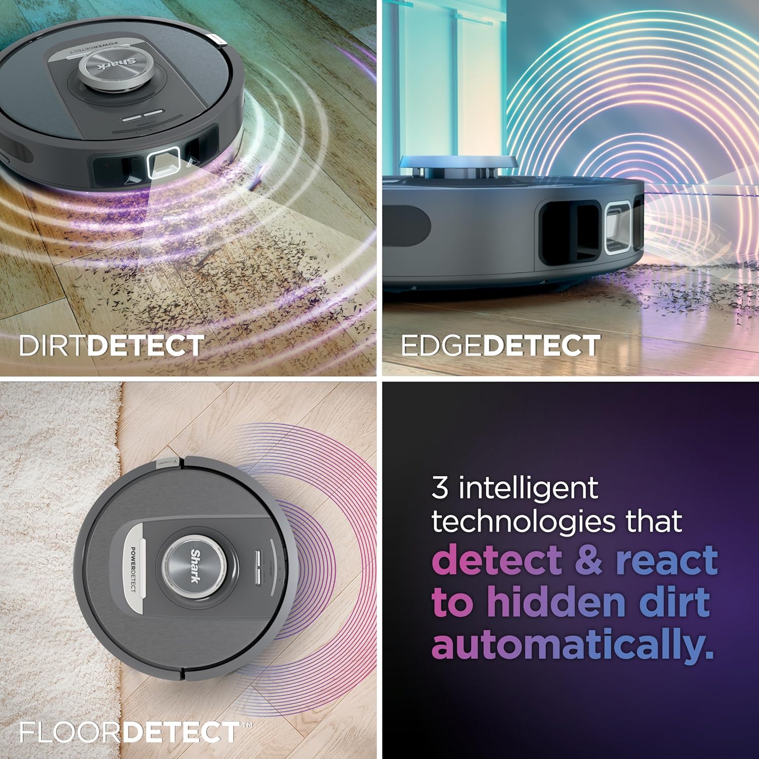 Shark PowerDetect Self-Empty Robot Vacuum with NeverStuck Technology, Auto Deep-Clean Carpets  Hardfloors, XL 60 Day Capacity HEPA Bagless Base Neutralizes Odors, for Pet Hair, Black (AV2820AE)