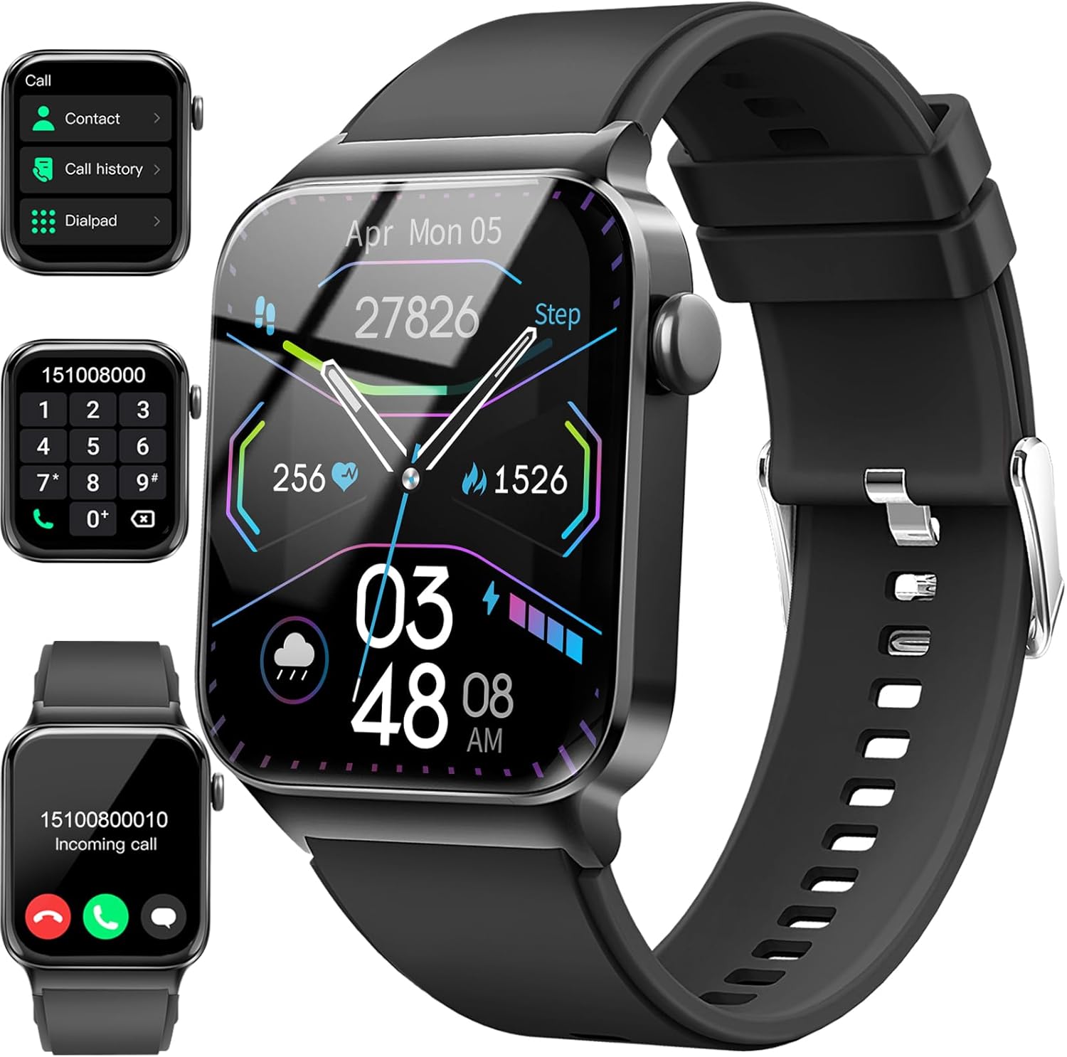 Orologio intelligente per uomo e donna, smartwatch da 1,85€ (rispondi/effettua chiamate), fitness tracker impermeabile IP68, 100 modalità sport, cardiofrequenzimetro e monitoraggio del sonno, contapassi, smartwatch per Android iOS, Deep Black