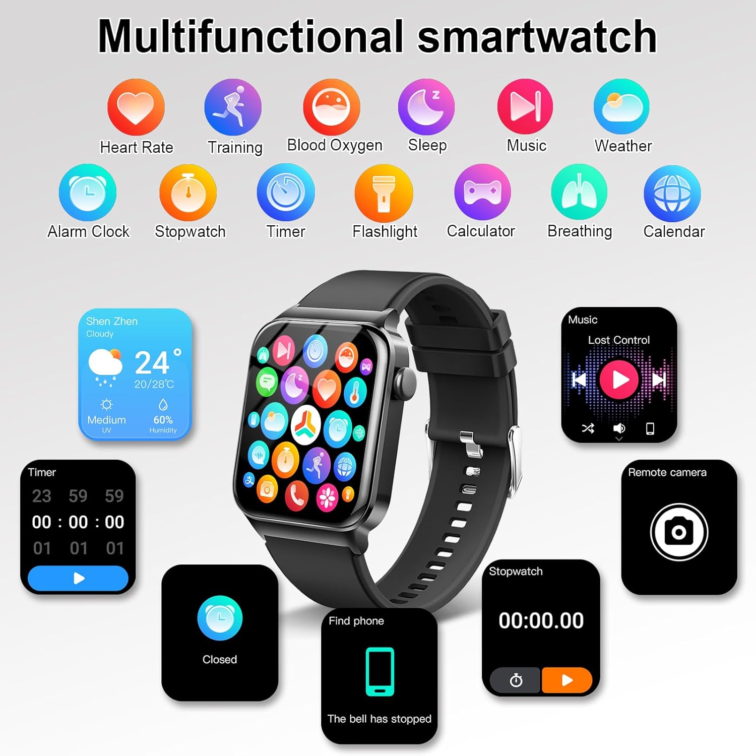 Orologio intelligente per uomo e donna, smartwatch da 1,85€ (rispondi/effettua chiamate), fitness tracker impermeabile IP68, 100 modalità sport, cardiofrequenzimetro e monitoraggio del sonno, contapassi, smartwatch per Android iOS, Deep Black