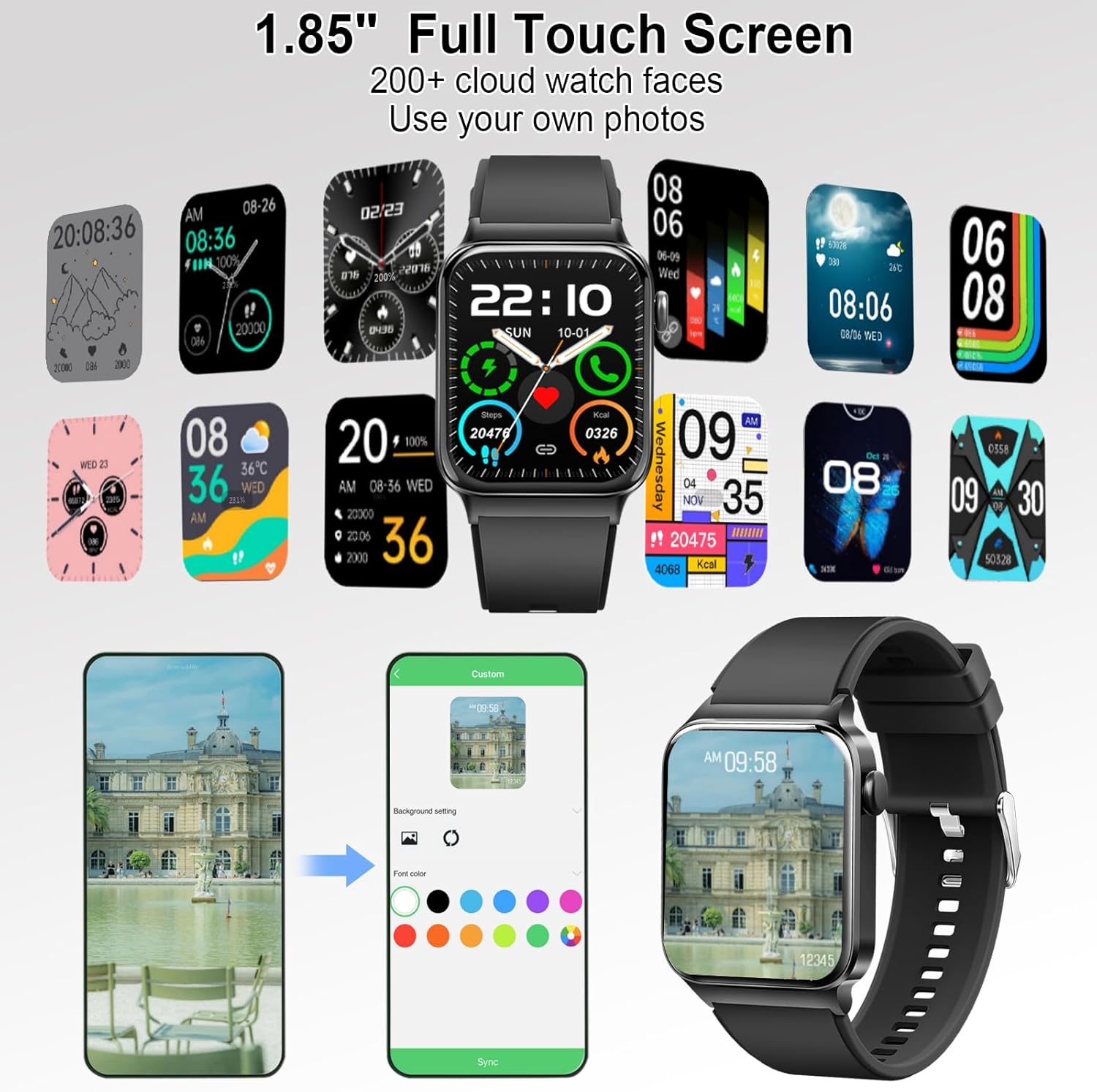 Orologio intelligente per uomo e donna, smartwatch da 1,85€ (rispondi/effettua chiamate), fitness tracker impermeabile IP68, 100 modalità sport, cardiofrequenzimetro e monitoraggio del sonno, contapassi, smartwatch per Android iOS, Deep Black