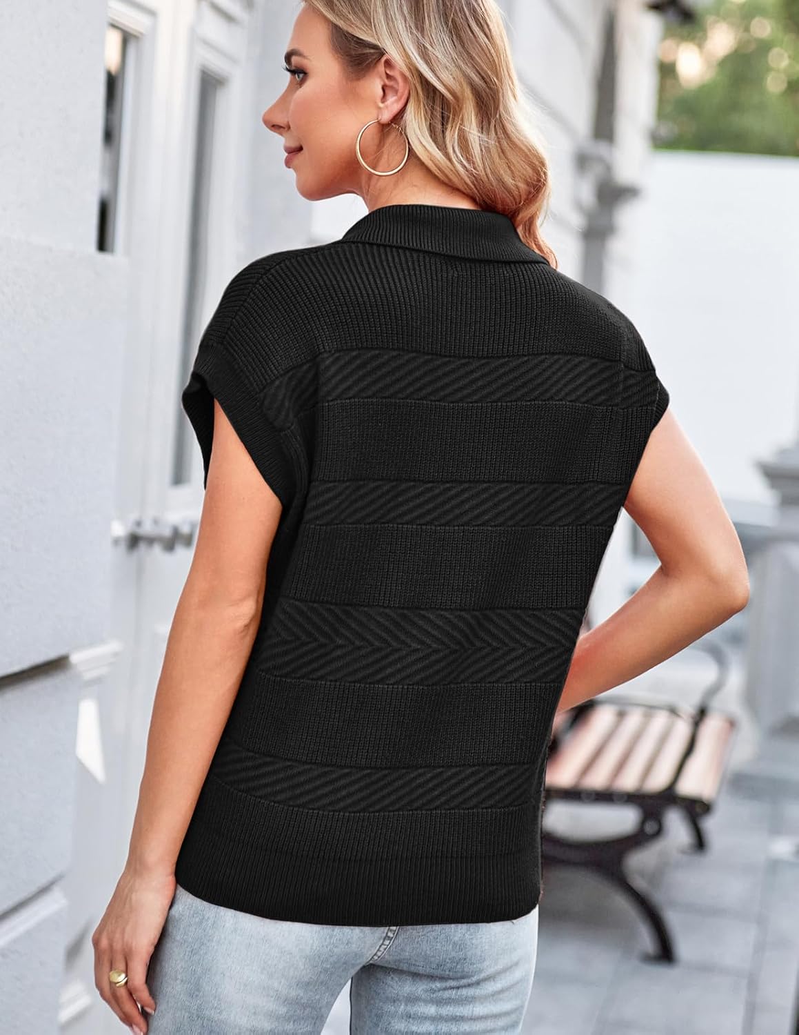 GRACE KARIN Womens Sleeveless Half Zip Sweaters Vest Summer Short Sleeve Sweater Casual Knit Pullover S-2XL · v3