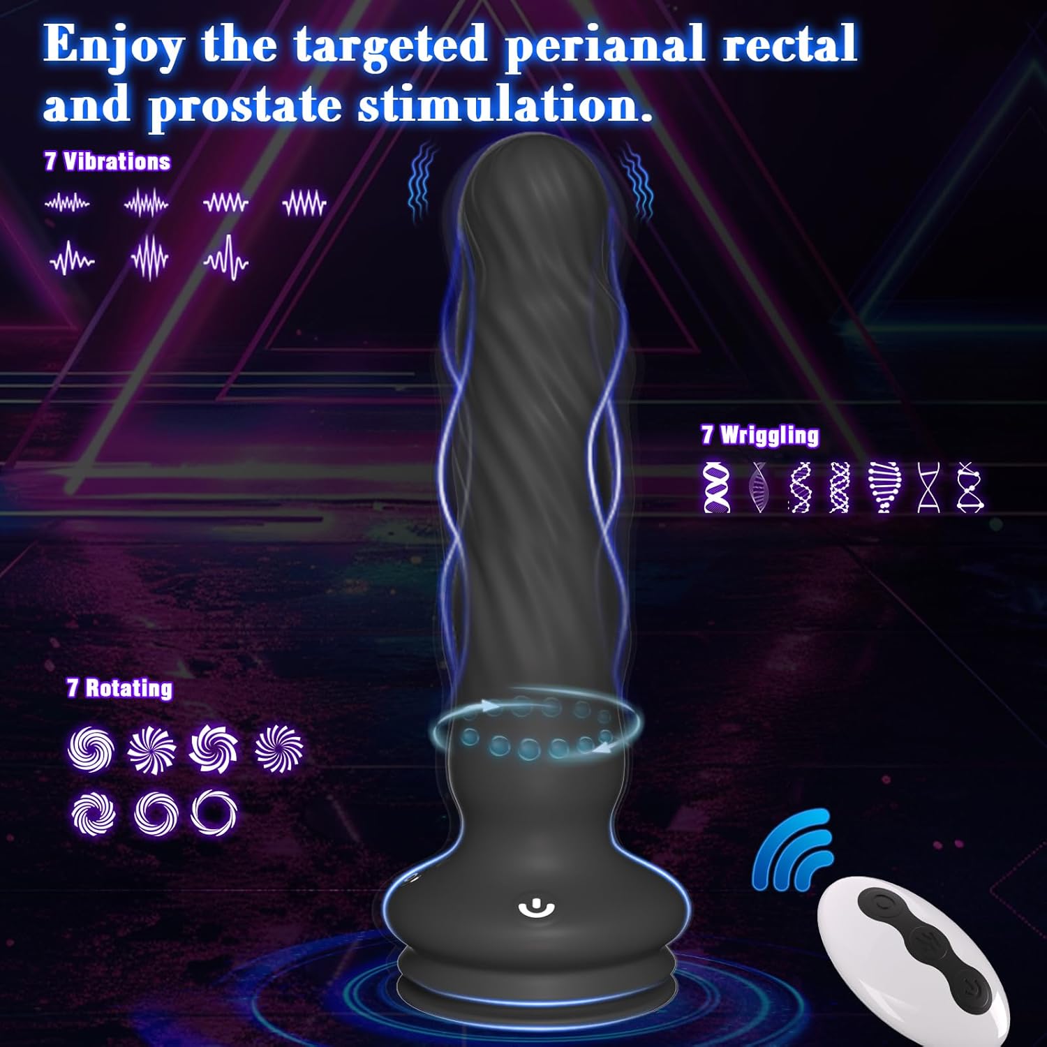 Anal Male Adult Sex Toys - Wriggling Rotating Vibrating Prostate Massager Anal Butt Plug Sex Toy for Men Women Couples, DONGZIT Remote Control Anal Dildo Vibrator with Suction Cup, 7 Modes Anal Beads · v3