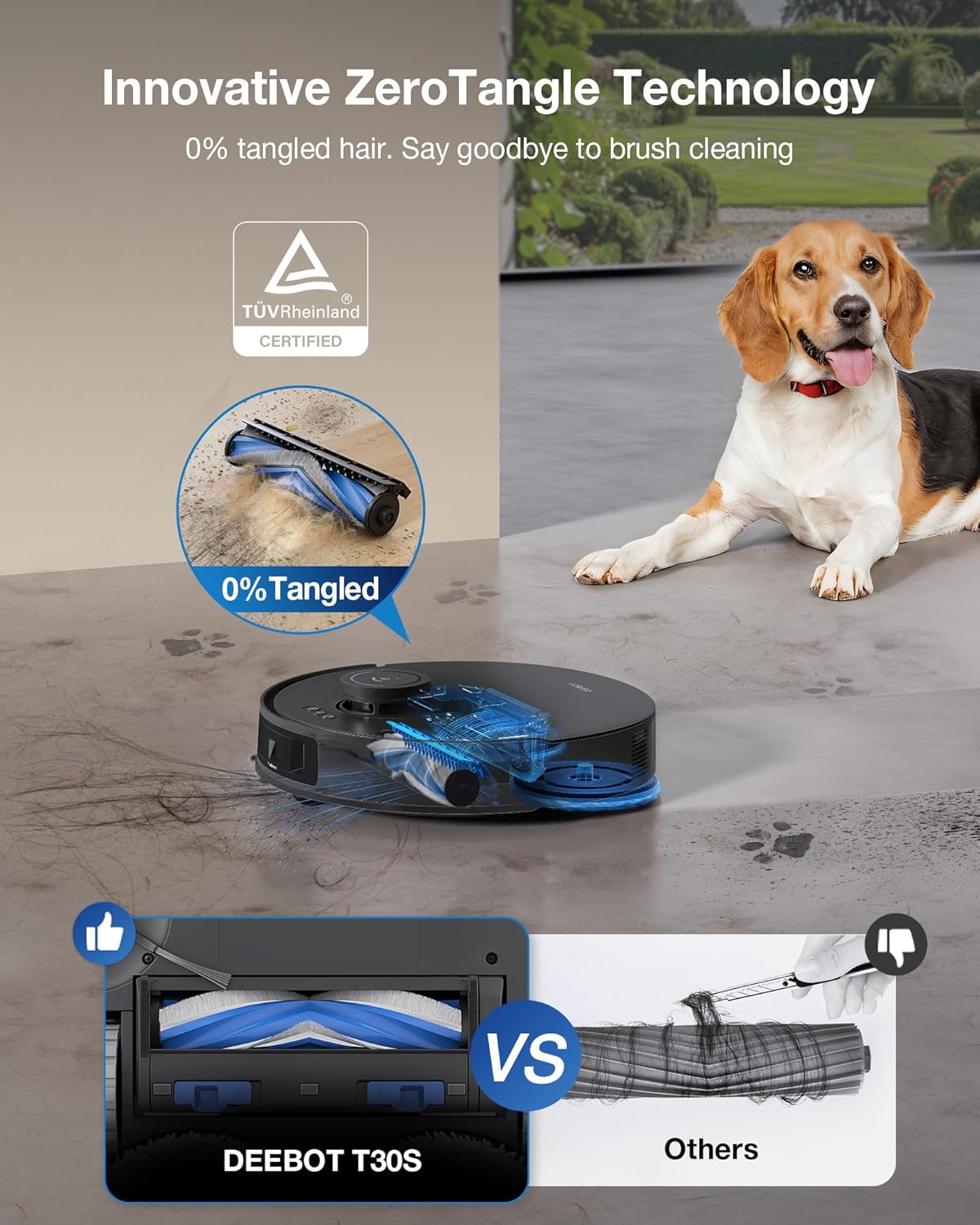 Robot aspirapolvere e mocio combinato ECOVACS DEEBOT T30S, hub di pulizia all-in-one, 11000 Pa, tecnologia ZeroTangle, lavaggio adattivo TruEdge, doppio svuotamento automatico, lavaggio con scopa con acqua calda, sollevamento automatico del mocio