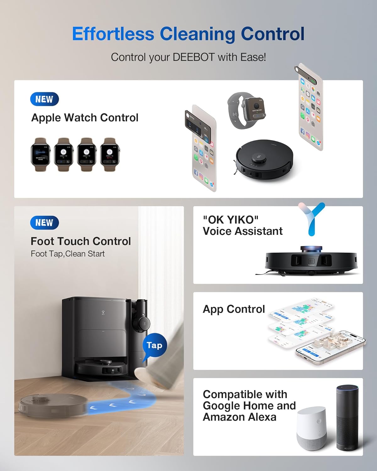 Robot aspirapolvere e mocio combinato ECOVACS DEEBOT T30S, hub di pulizia all-in-one, 11000 Pa, tecnologia ZeroTangle, lavaggio adattivo TruEdge, doppio svuotamento automatico, lavaggio con scopa con acqua calda, sollevamento automatico del mocio