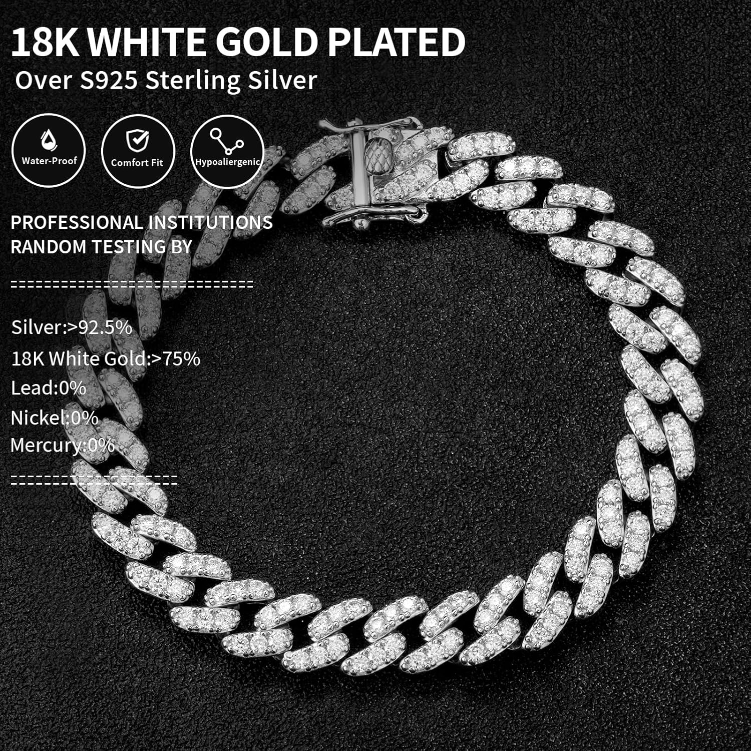 3.52-4.84Karatowa bransoletka Moissanite dla mężczyzn, damska bransoletka kubańska 8MM Moissanite Iced Out Lab Diamentowe bransoletki Białe złocone srebro Bling Luksusowy łańcuch VVS Moissanite Cuban Link Hip Hop Miami Rapper Moissanite Prezent biżuterii z certyfikatem GRA