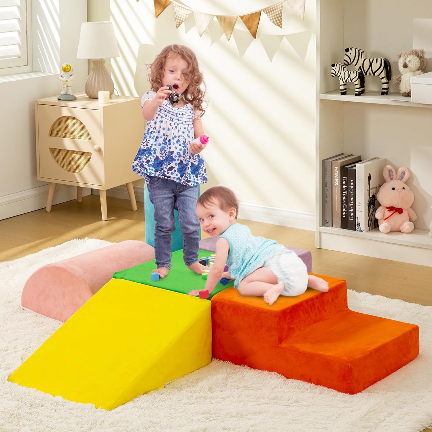 RELIANCER 6PCS Climb  Crawl Foam Block Play Set,Toddler Modular Foam Climbing Blocks,Interactive Kids Soft Building Blocks Toy Set,Indoor Climb and Slide Game Set,Educational Children Climbing Toys · v4