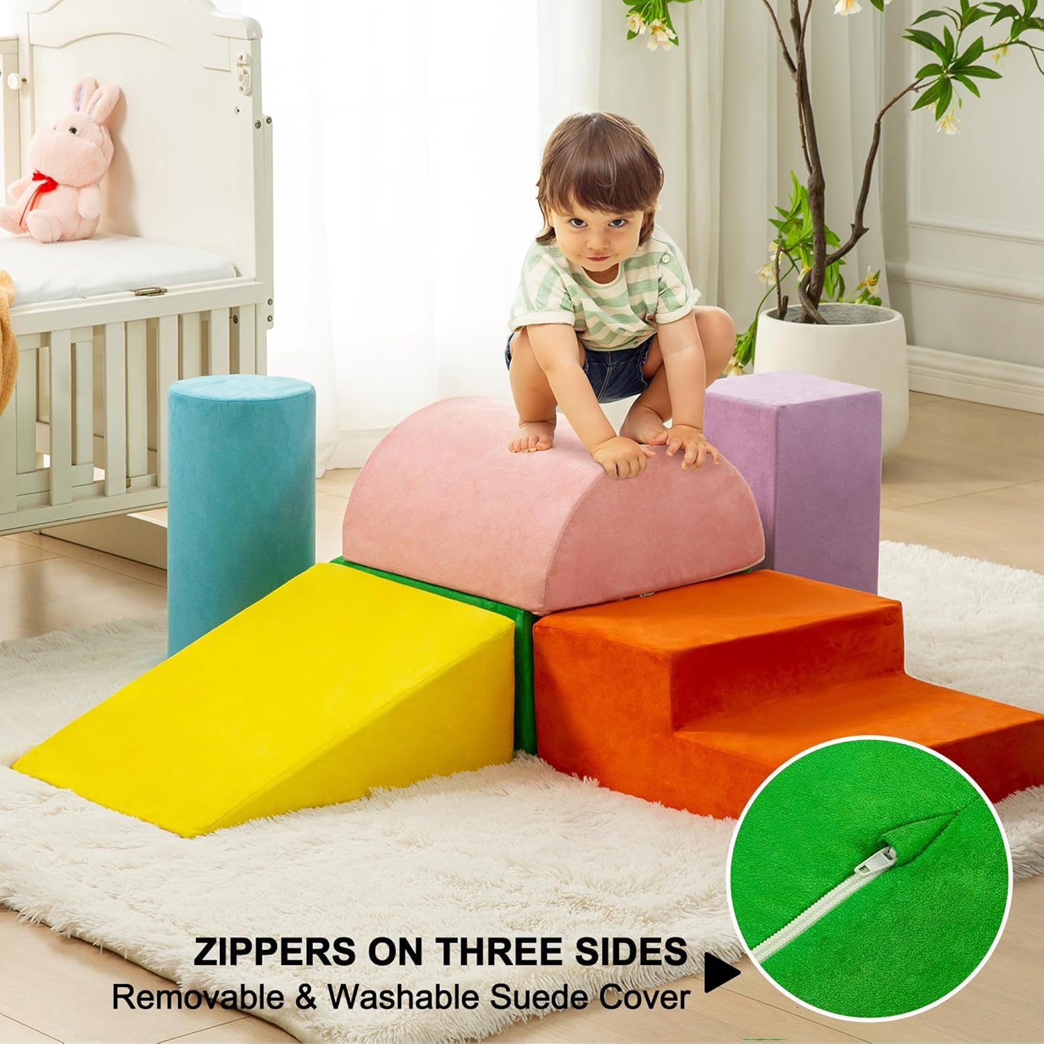 RELIANCER 6PCS Climb  Crawl Foam Block Play Set,Toddler Modular Foam Climbing Blocks,Interactive Kids Soft Building Blocks Toy Set,Indoor Climb and Slide Game Set,Educational Children Climbing Toys · v4