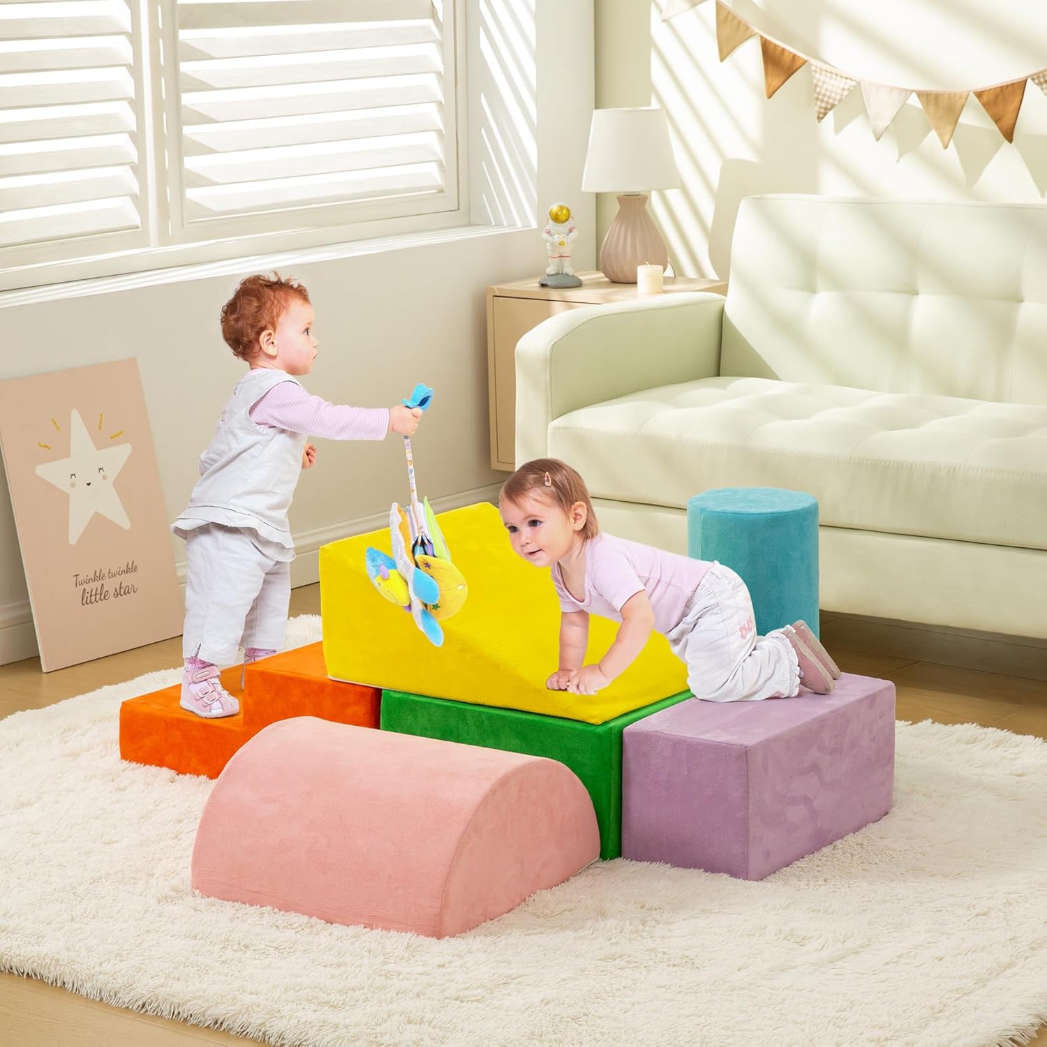 RELIANCER 6PCS Climb  Crawl Foam Block Play Set,Toddler Modular Foam Climbing Blocks,Interactive Kids Soft Building Blocks Toy Set,Indoor Climb and Slide Game Set,Educational Children Climbing Toys · v4