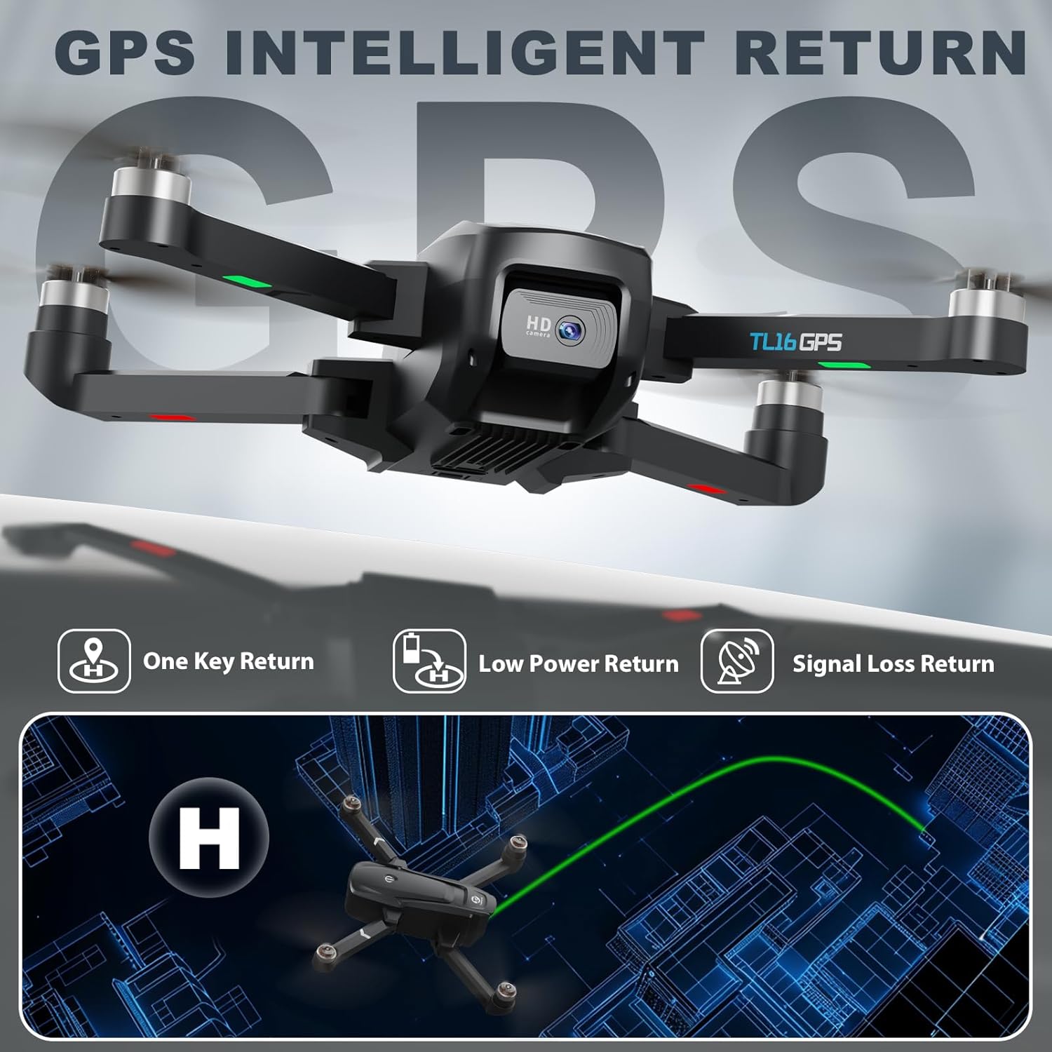 Drone GPS TL16 con fotocamera 4K con ritorno automatico Droni RC con motore brushless per adulti principianti Trasmissione WIFI FPV 5G Quadricottero Design pieghevole Follow Me Custodia da trasporto Auto Hover sotto 249G