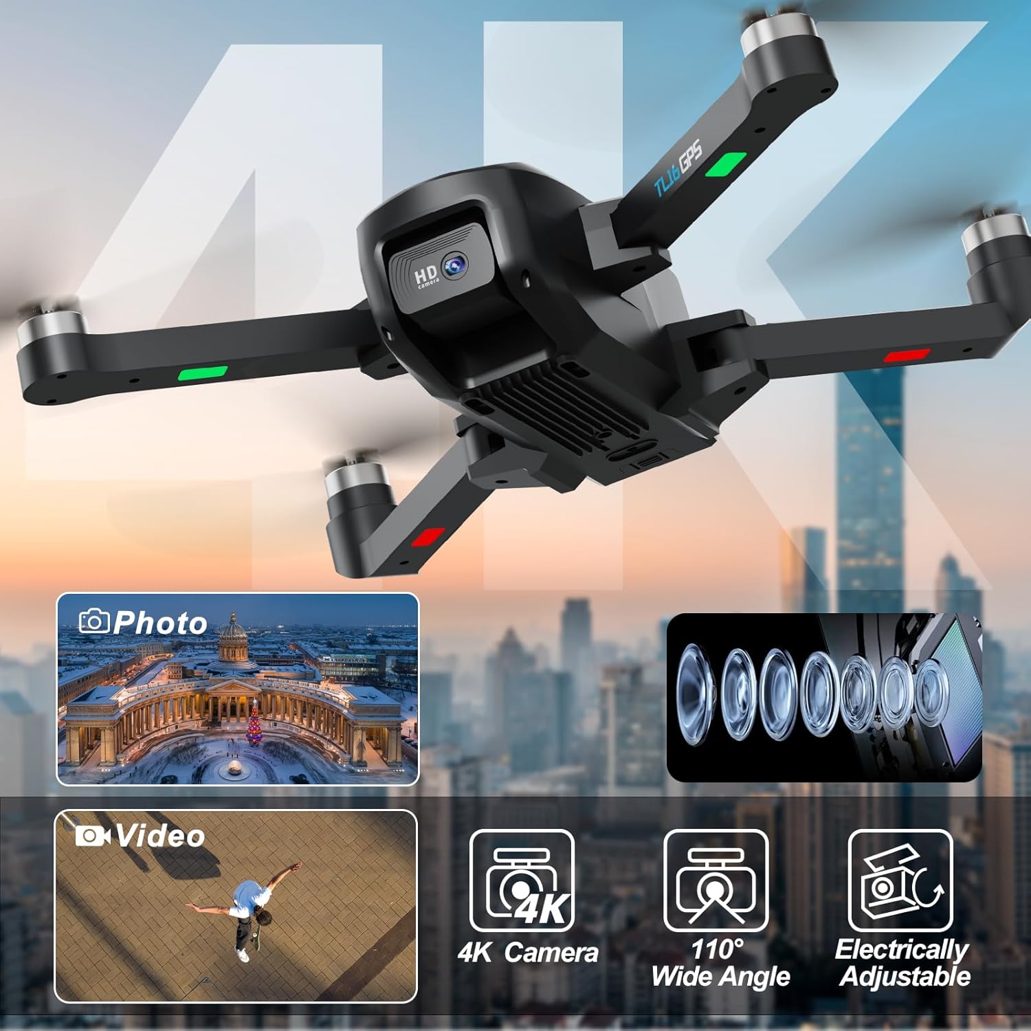Drone GPS TL16 con fotocamera 4K con ritorno automatico Droni RC con motore brushless per adulti principianti Trasmissione WIFI FPV 5G Quadricottero Design pieghevole Follow Me Custodia da trasporto Auto Hover sotto 249G