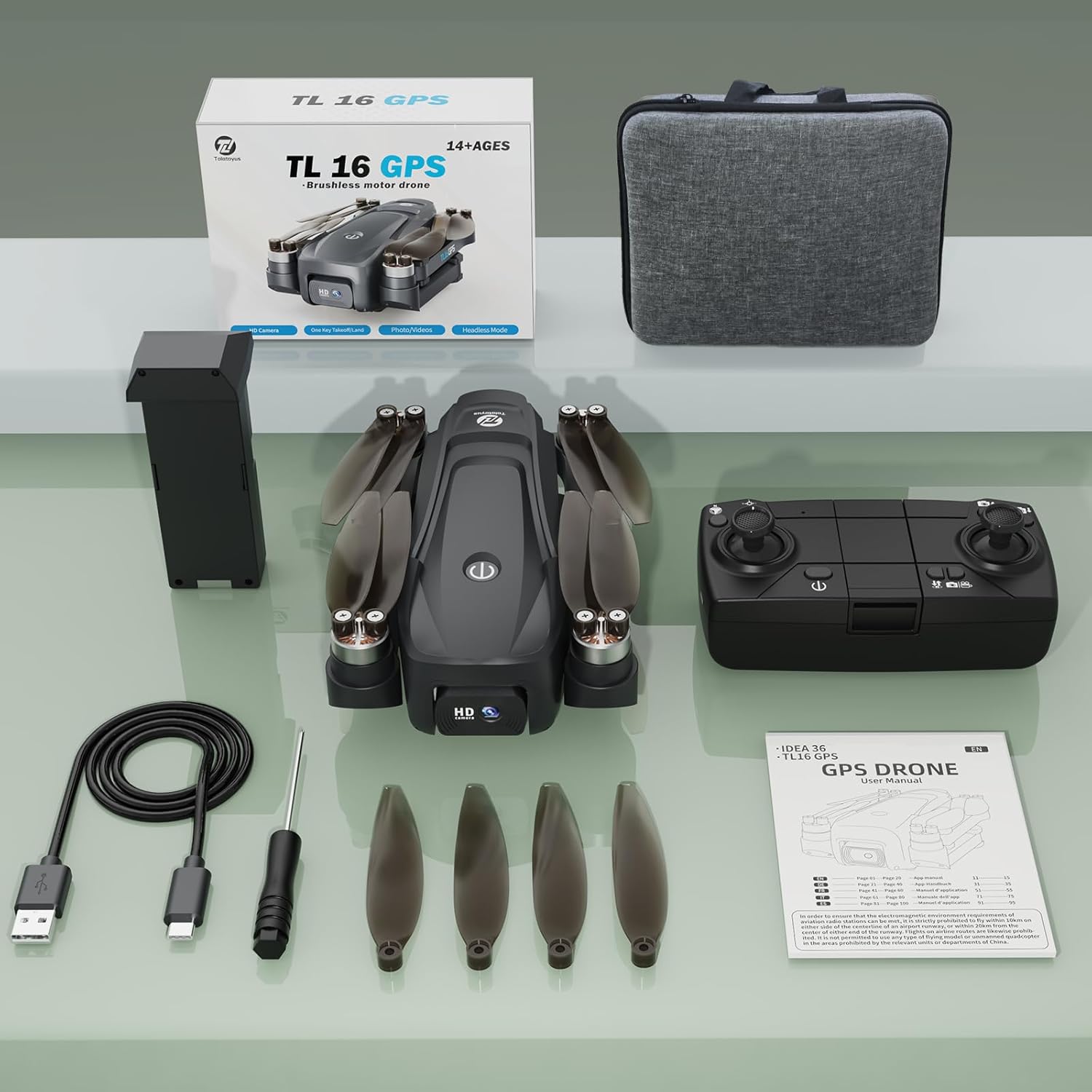 Drone GPS TL16 con fotocamera 4K con ritorno automatico Droni RC con motore brushless per adulti principianti Trasmissione WIFI FPV 5G Quadricottero Design pieghevole Follow Me Custodia da trasporto Auto Hover sotto 249G