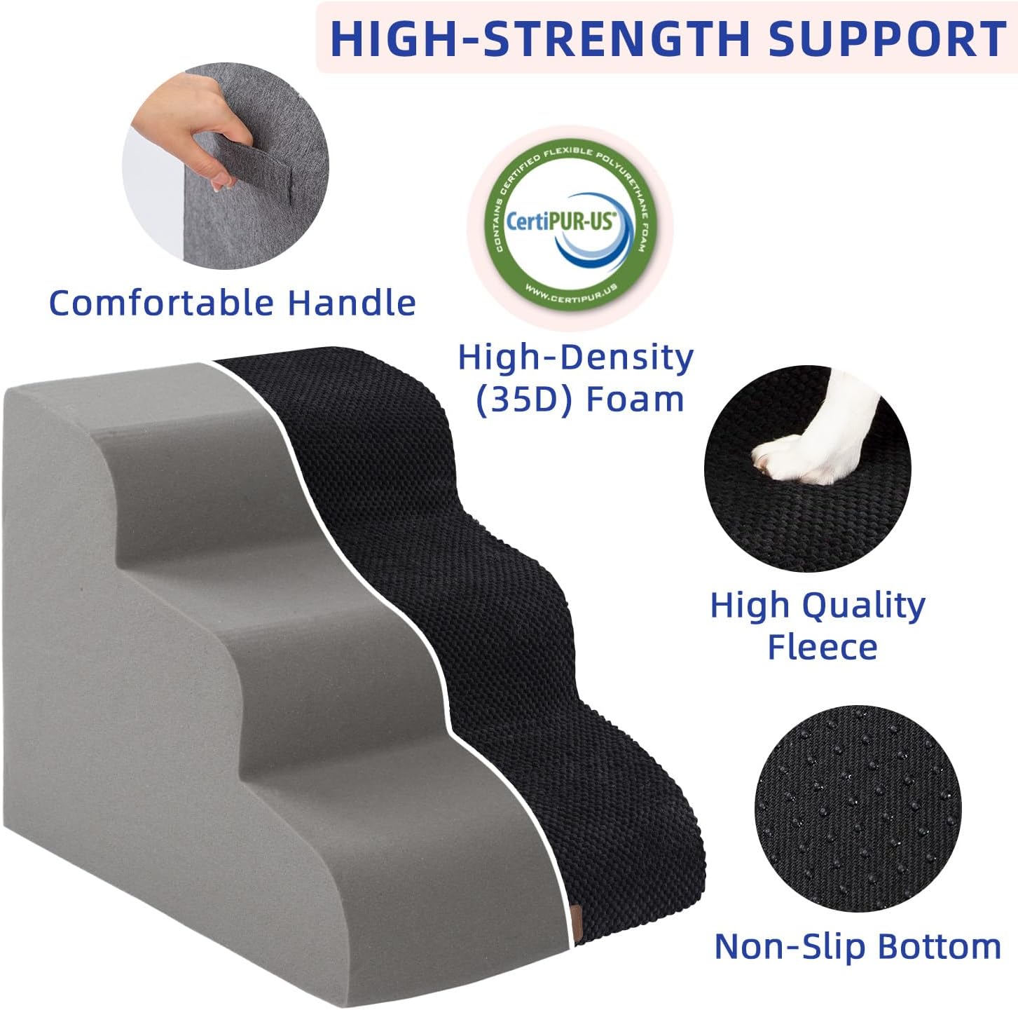 Pettycare Dog Stairs Ramp for High Beds and Couch,Curved Dog Steps for Small Dogs and Cats Pet Stairs Non-Slip Balanced Portable Pet Step Indoor, 4 Steps, Black · v5