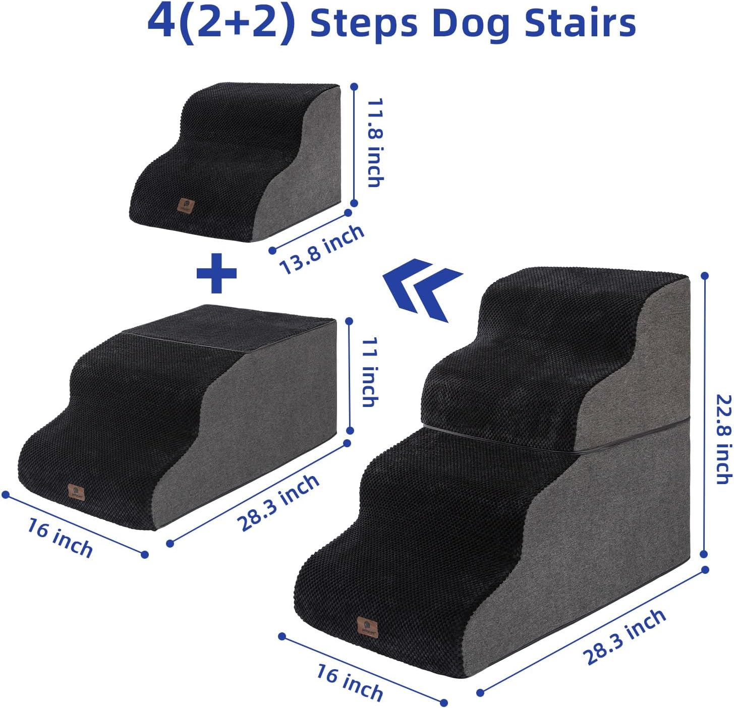 Pettycare Dog Stairs Ramp for High Beds and Couch,Curved Dog Steps for Small Dogs and Cats Pet Stairs Non-Slip Balanced Portable Pet Step Indoor, 4 Steps, Black · v5
