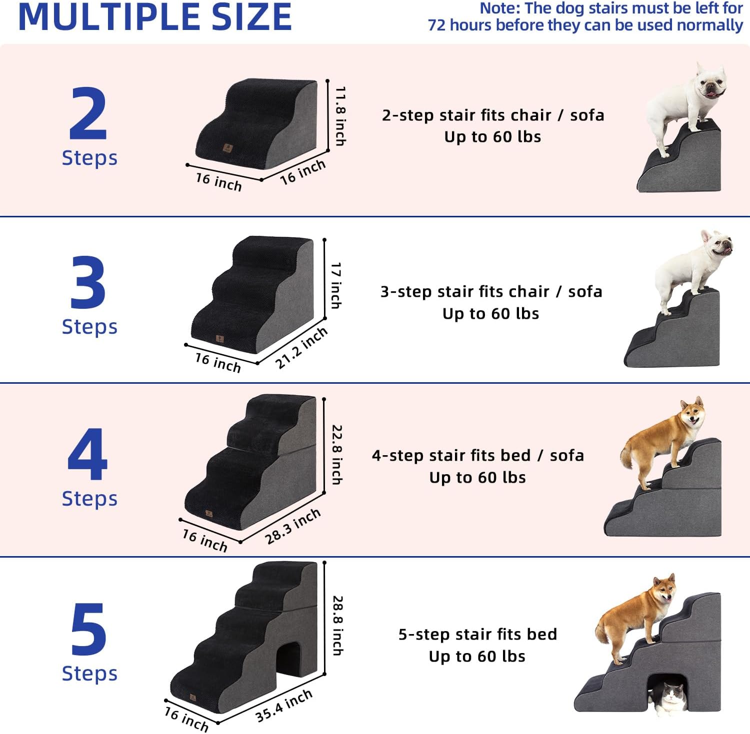 Pettycare Dog Stairs Ramp for High Beds and Couch,Curved Dog Steps for Small Dogs and Cats Pet Stairs Non-Slip Balanced Portable Pet Step Indoor, 4 Steps, Black · v5