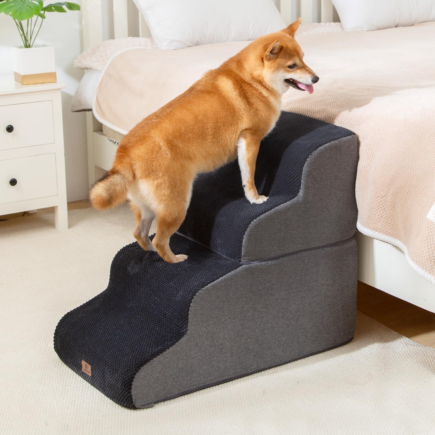 Pettycare Dog Stairs Ramp for High Beds and Couch,Curved Dog Steps for Small Dogs and Cats Pet Stairs Non-Slip Balanced Portable Pet Step Indoor, 4 Steps, Black · v5