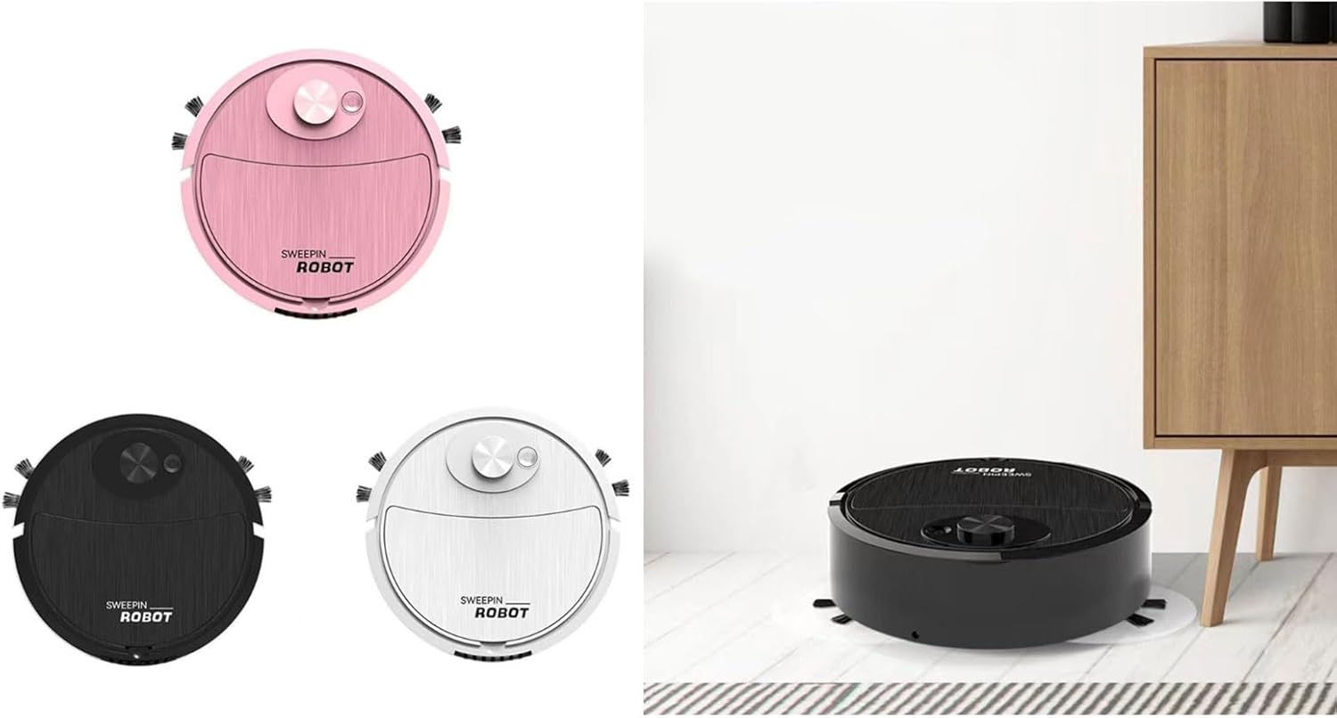 Aspirapolvere robot automatico 3 in 1 con pulizia a umido e a secco per uso domestico e ufficio Dispositivo di pulizia compatto per la rimozione di polvere e sporco Spazzatrice per pavimenti a bassa rumorosità, rosa