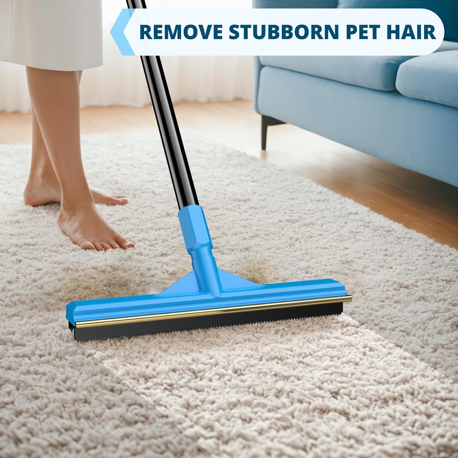Carpet Rake for Pet Hair Removal, Reusable Cat Hair Remover with 58” Adjustable Long Handle, Dog Hair Carpet Scraper for Furnitures, Mats, Pet Hair Removal Tool and Dog Hair Remover for Couch · v2