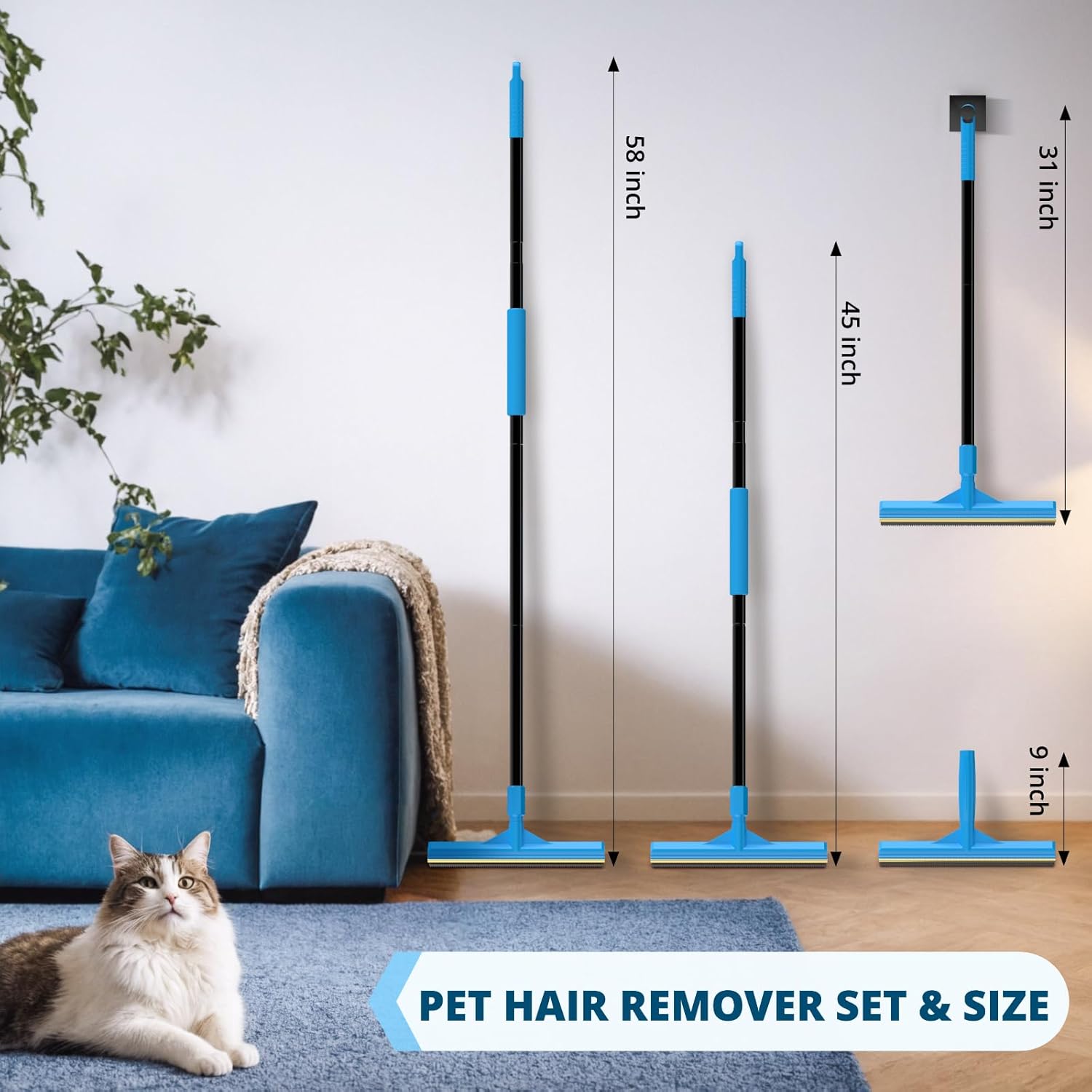Carpet Rake for Pet Hair Removal, Reusable Cat Hair Remover with 58” Adjustable Long Handle, Dog Hair Carpet Scraper for Furnitures, Mats, Pet Hair Removal Tool and Dog Hair Remover for Couch · v2