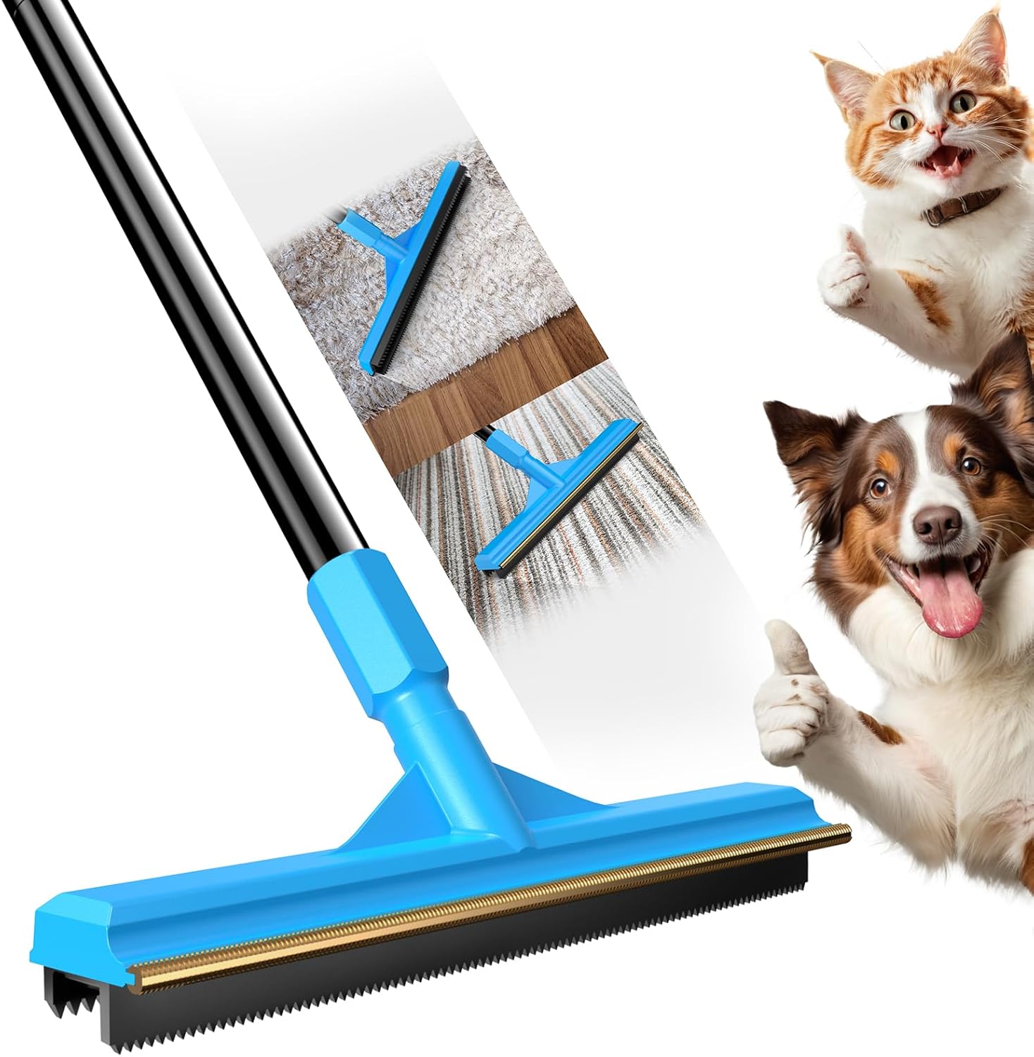 Carpet Rake for Pet Hair Removal, Reusable Cat Hair Remover with 58” Adjustable Long Handle, Dog Hair Carpet Scraper for Furnitures, Mats, Pet Hair Removal Tool and Dog Hair Remover for Couch · v2