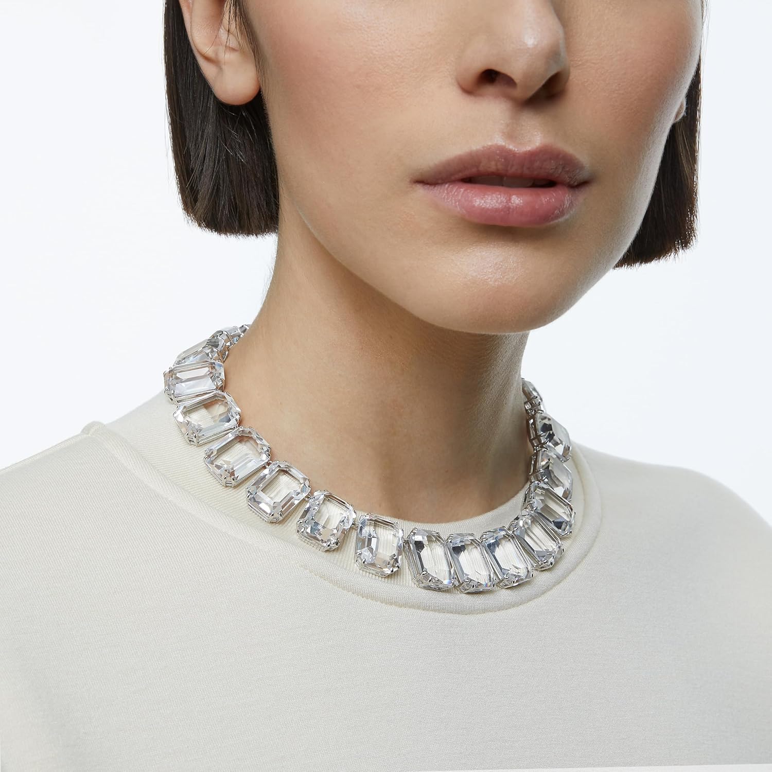 Halskette Millenia von Swarovski, mit klaren, übergroßen Kristallen im Achteckschliff mit Rhodium-Oberfläche (Verlängerung nicht im Lieferumfang enthalten)