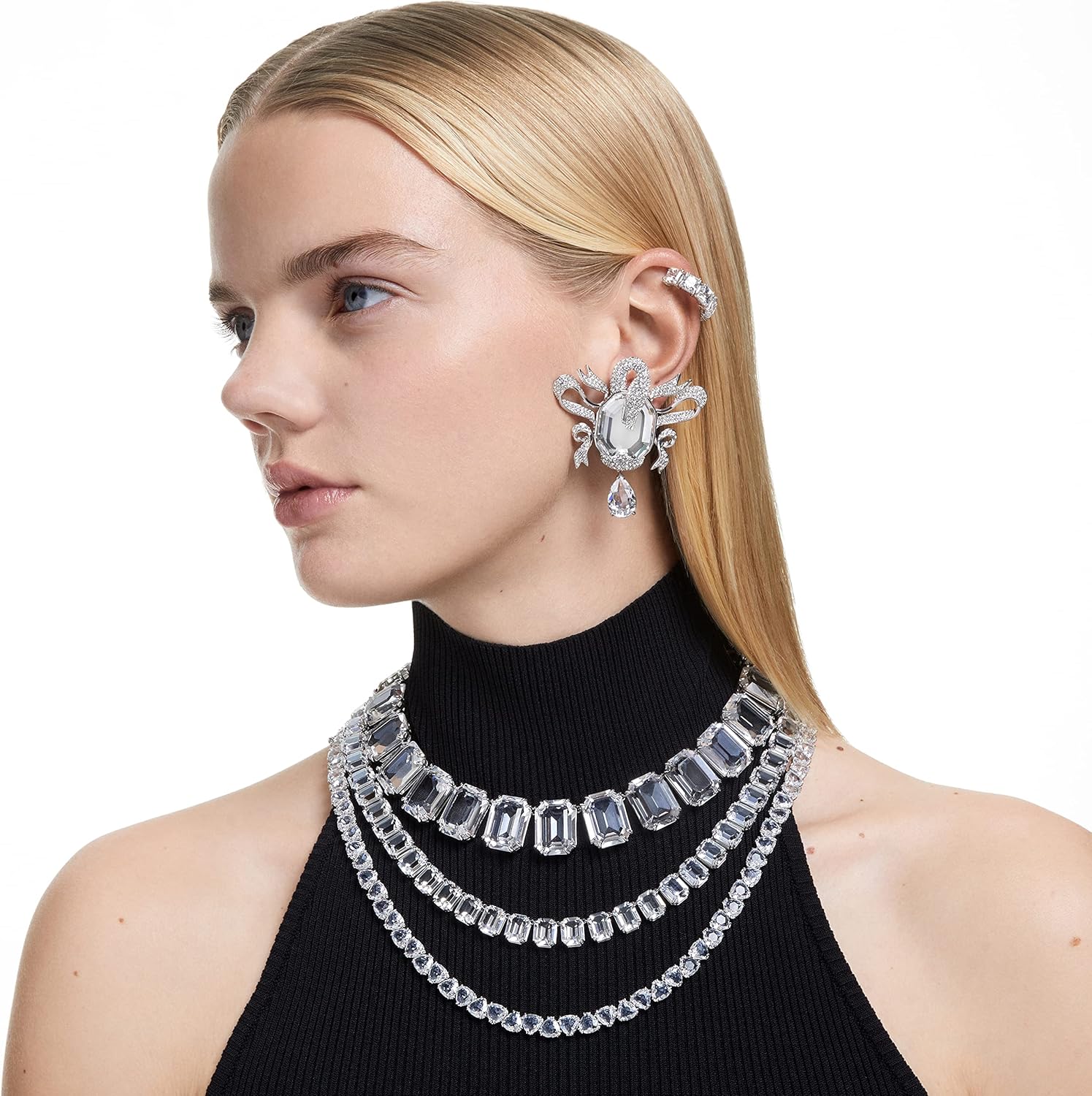 Halskette Millenia von Swarovski, mit klaren, übergroßen Kristallen im Achteckschliff mit Rhodium-Oberfläche (Verlängerung nicht im Lieferumfang enthalten)