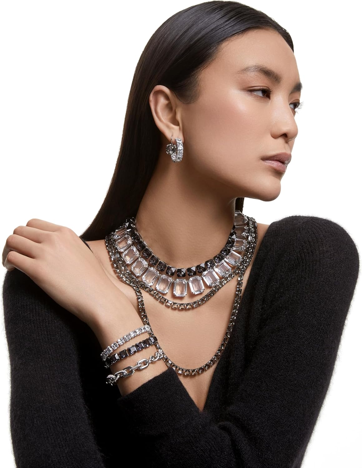 Halskette Millenia von Swarovski, mit klaren, übergroßen Kristallen im Achteckschliff mit Rhodium-Oberfläche (Verlängerung nicht im Lieferumfang enthalten)