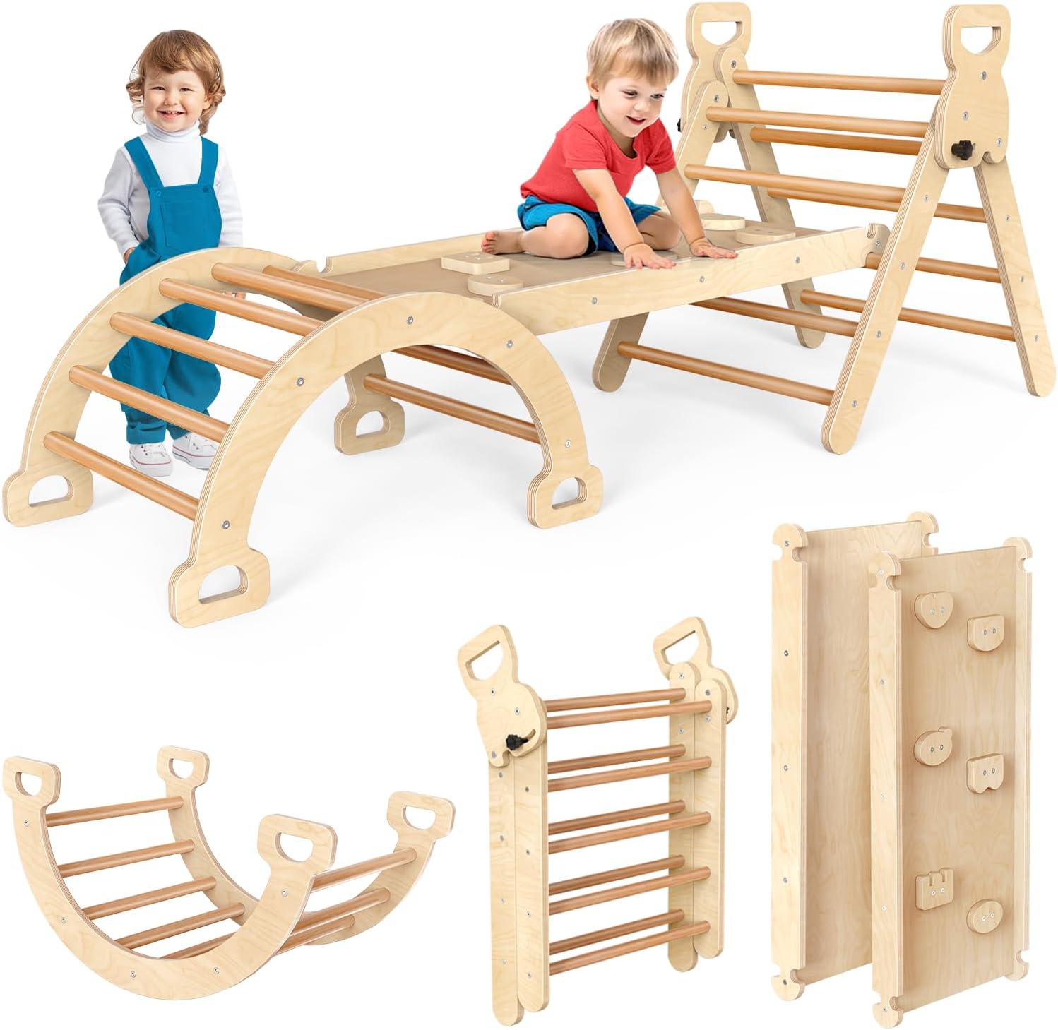 Pikler Triangle Set Montessori Play Gym Climbing Toys for Toddlers 1-3 Inside Wooden Baby Play Gym Toddler Slides Indoor and Outdoor Play · v3