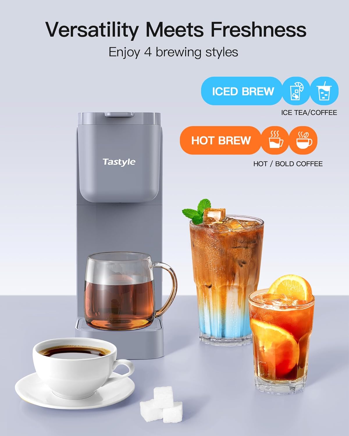 Coffee and Tea Maker with 4 Brew Styles, Small Coffee Maker for K Cup Grounds, Tea Brewer for Loose Leaf Tea amp; Tea Bags, Fits 7.3' Travel Mugs, for Home, Office, Dorm or RV, Gray · v2