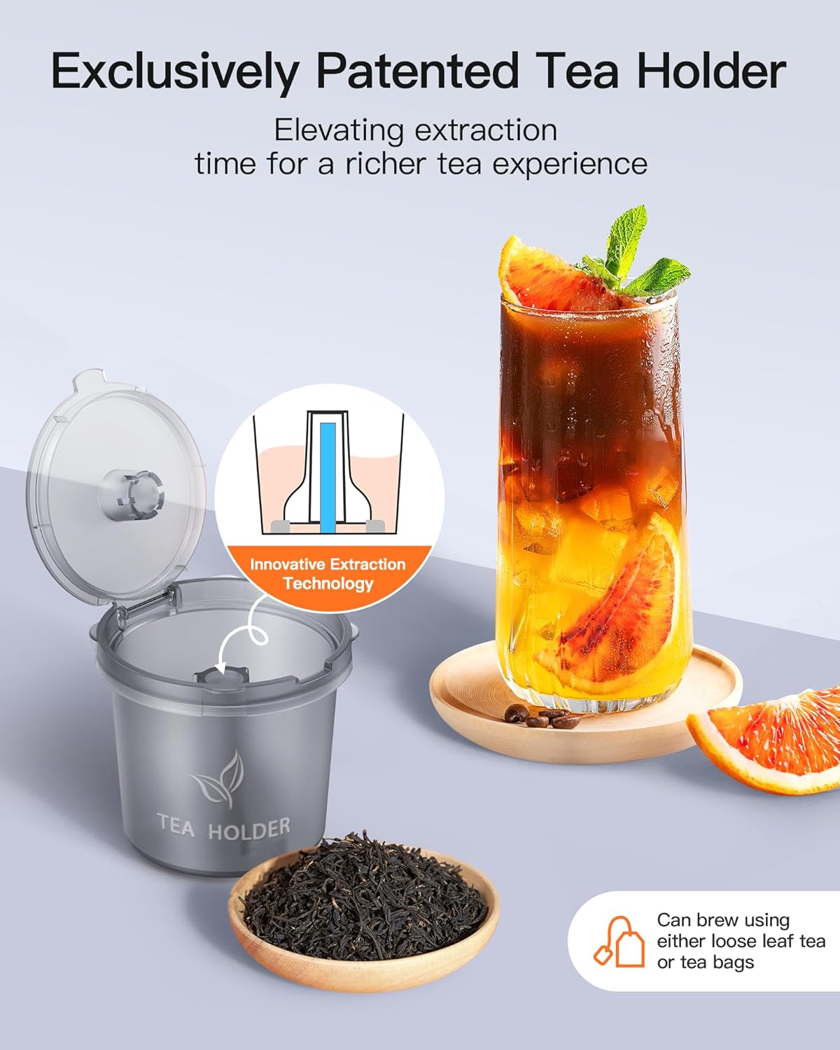 Coffee and Tea Maker with 4 Brew Styles, Small Coffee Maker for K Cup Grounds, Tea Brewer for Loose Leaf Tea amp; Tea Bags, Fits 7.3' Travel Mugs, for Home, Office, Dorm or RV, Gray · v2