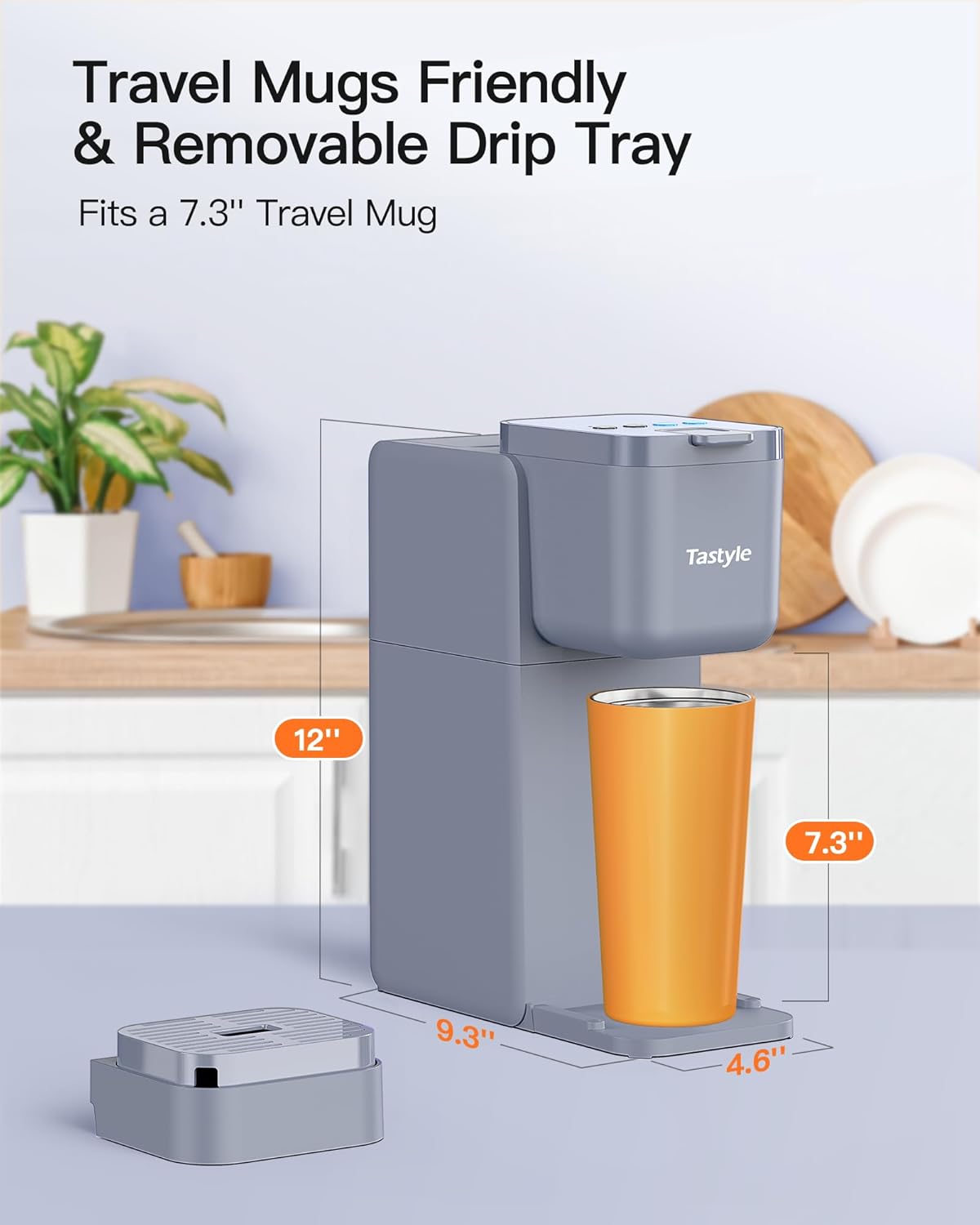 Coffee and Tea Maker with 4 Brew Styles, Small Coffee Maker for K Cup Grounds, Tea Brewer for Loose Leaf Tea amp; Tea Bags, Fits 7.3' Travel Mugs, for Home, Office, Dorm or RV, Gray · v2