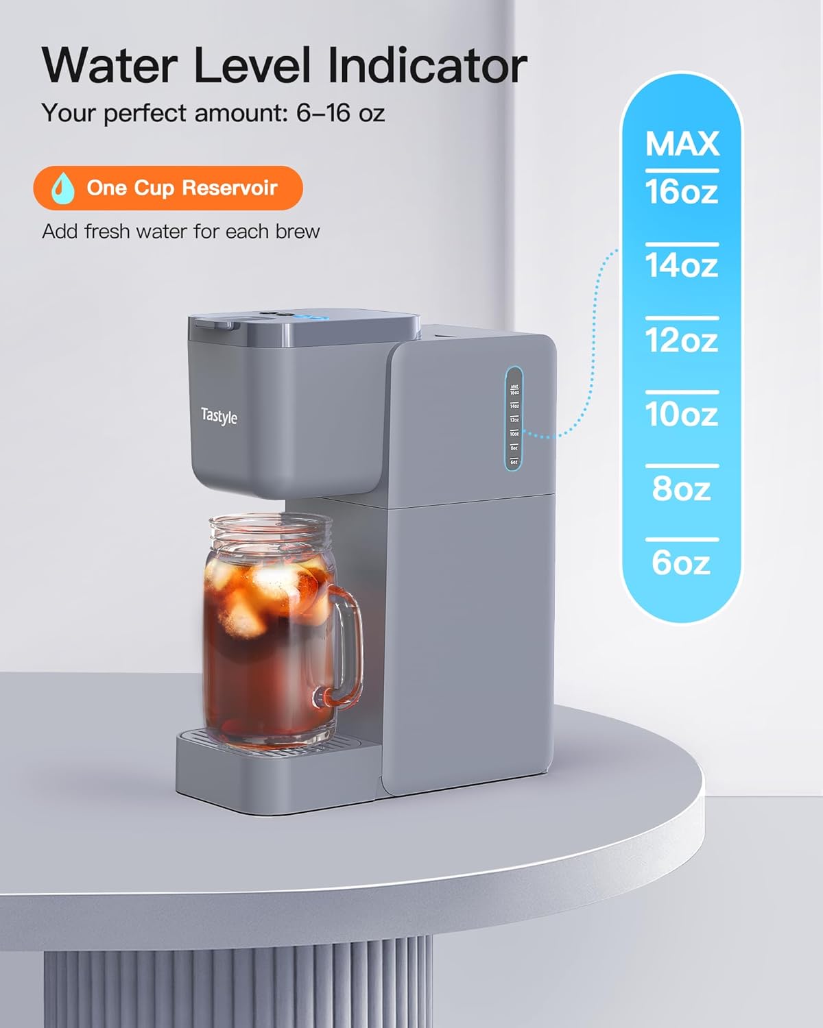 Coffee and Tea Maker with 4 Brew Styles, Small Coffee Maker for K Cup Grounds, Tea Brewer for Loose Leaf Tea amp; Tea Bags, Fits 7.3' Travel Mugs, for Home, Office, Dorm or RV, Gray · v2